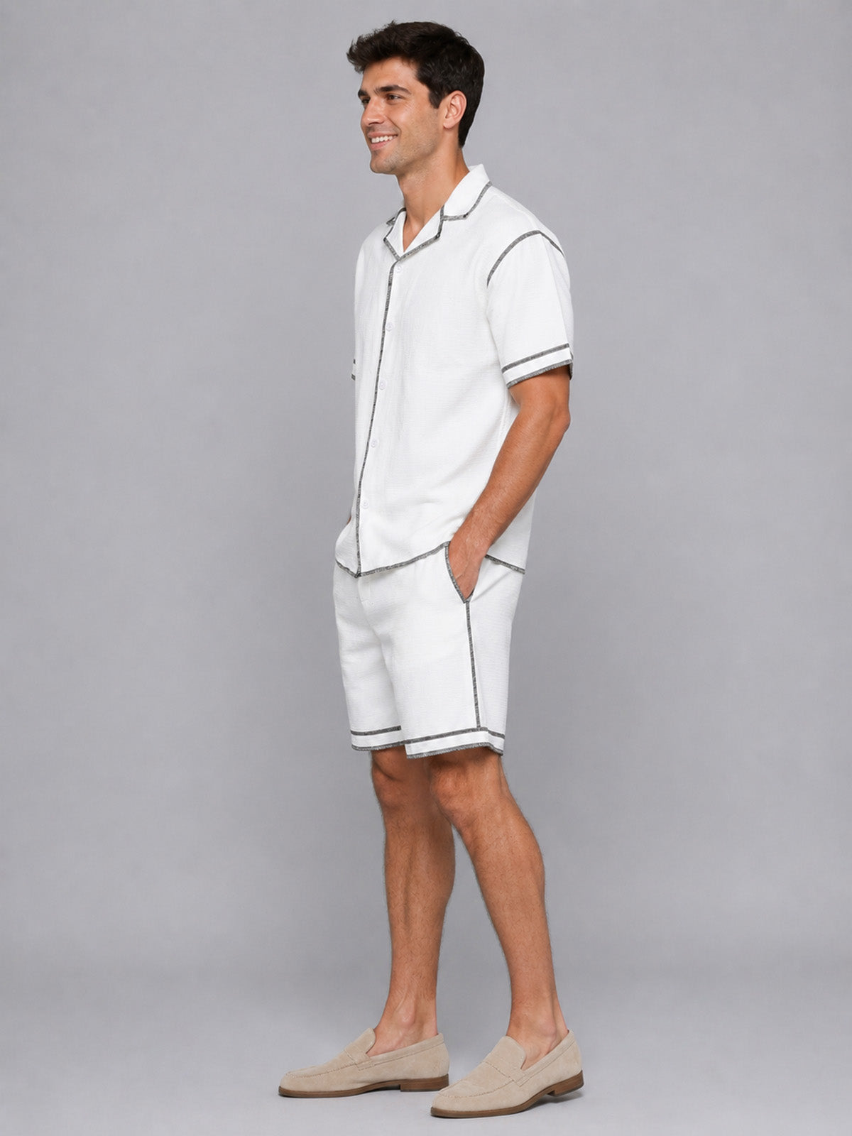 Franco White Knitted Solid Co-Ord Set For Men