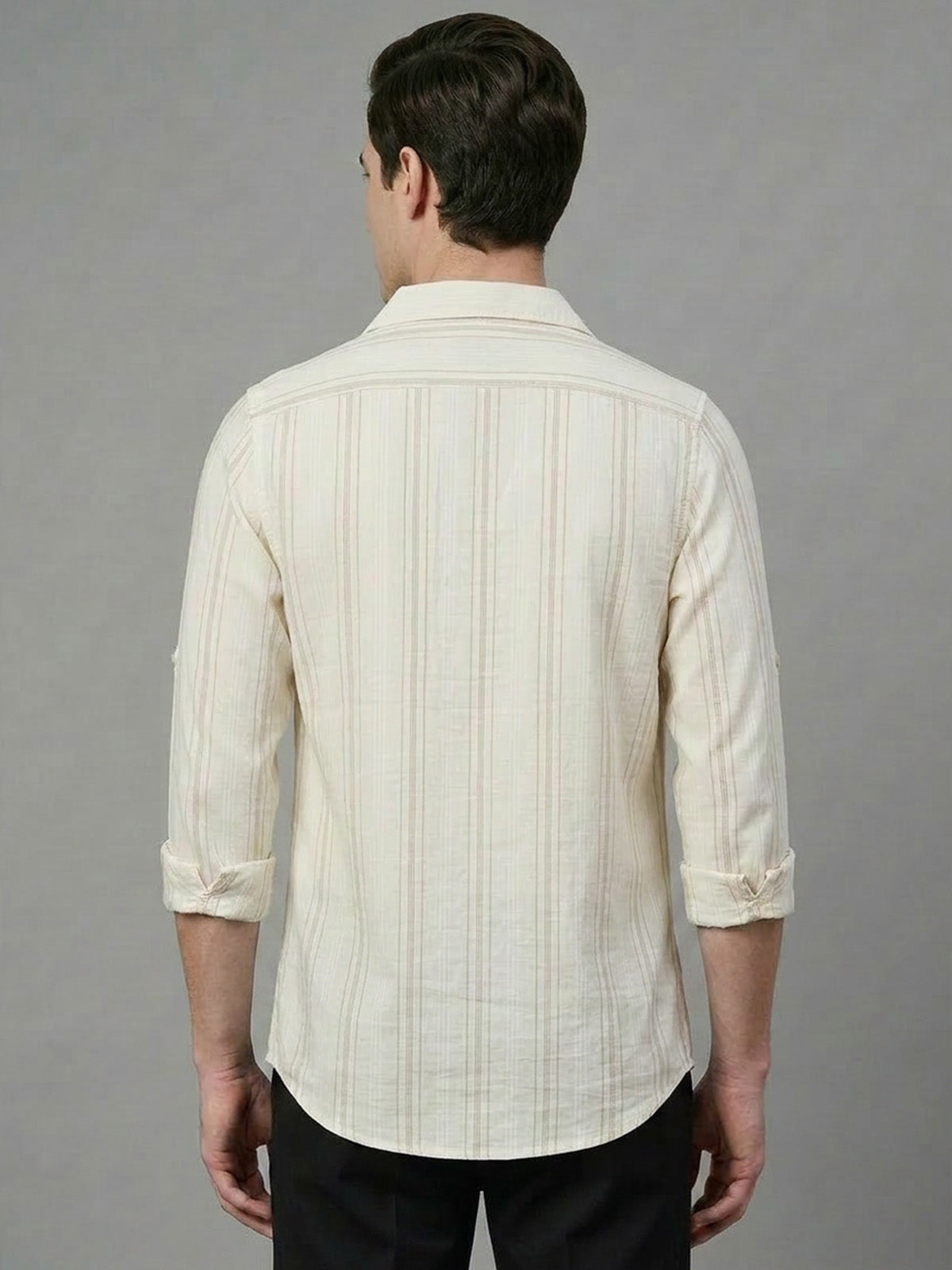 Franco White Cotton Blend Striped Shirt For Men