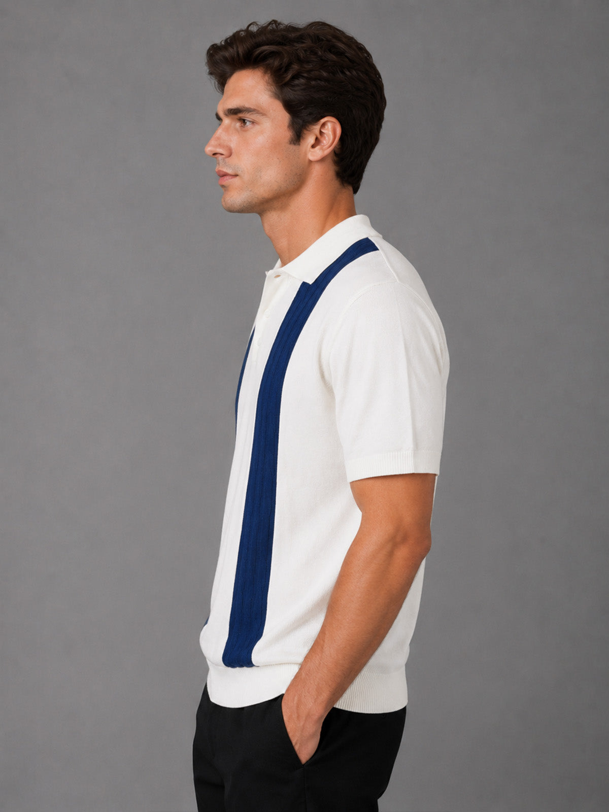 Franco White And Dark Blue Cotton Blend Solid Polo T-shirt For Men