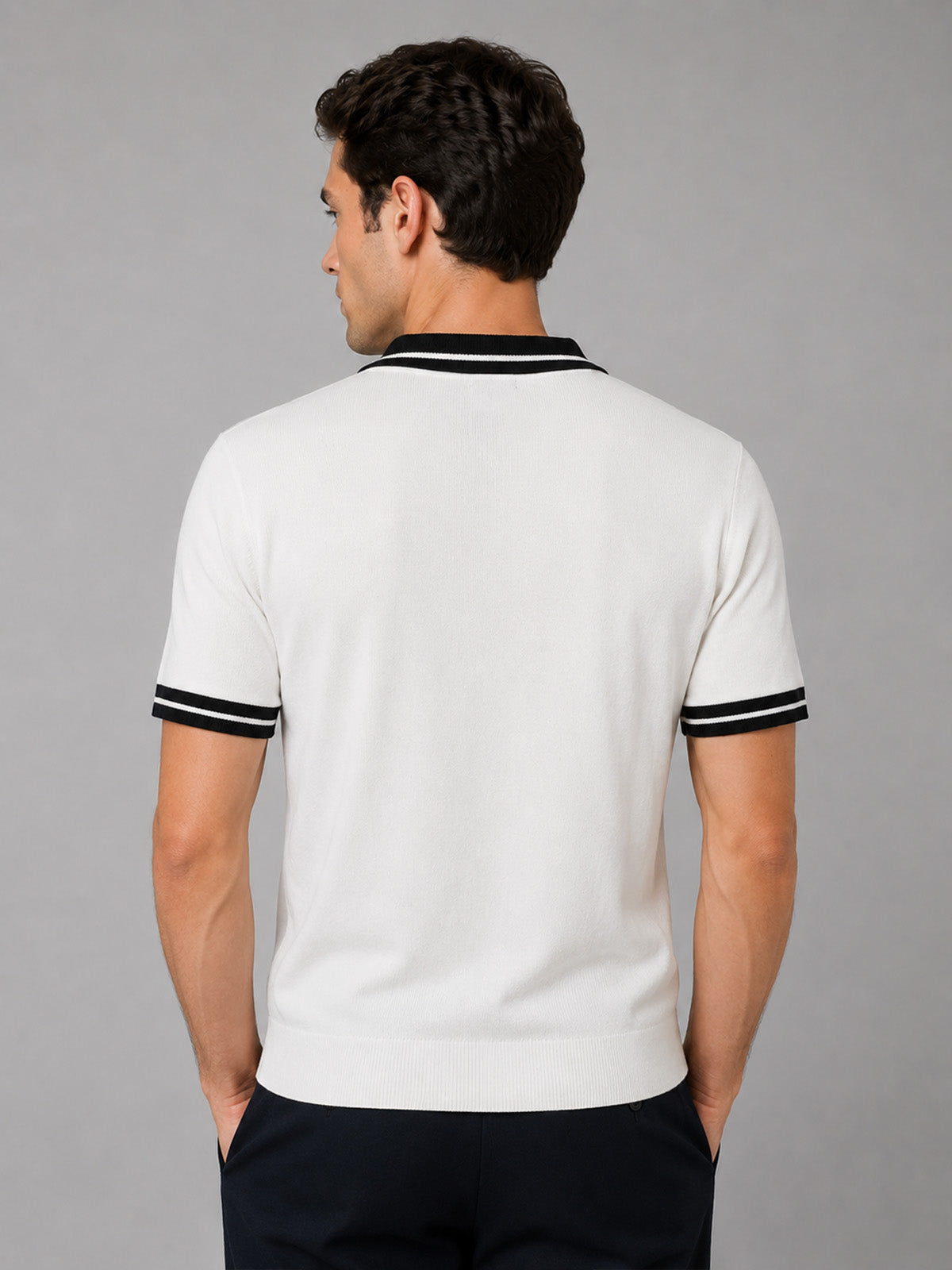 Franco White And Black Cotton Blend Solid Polo T-shirt For Men