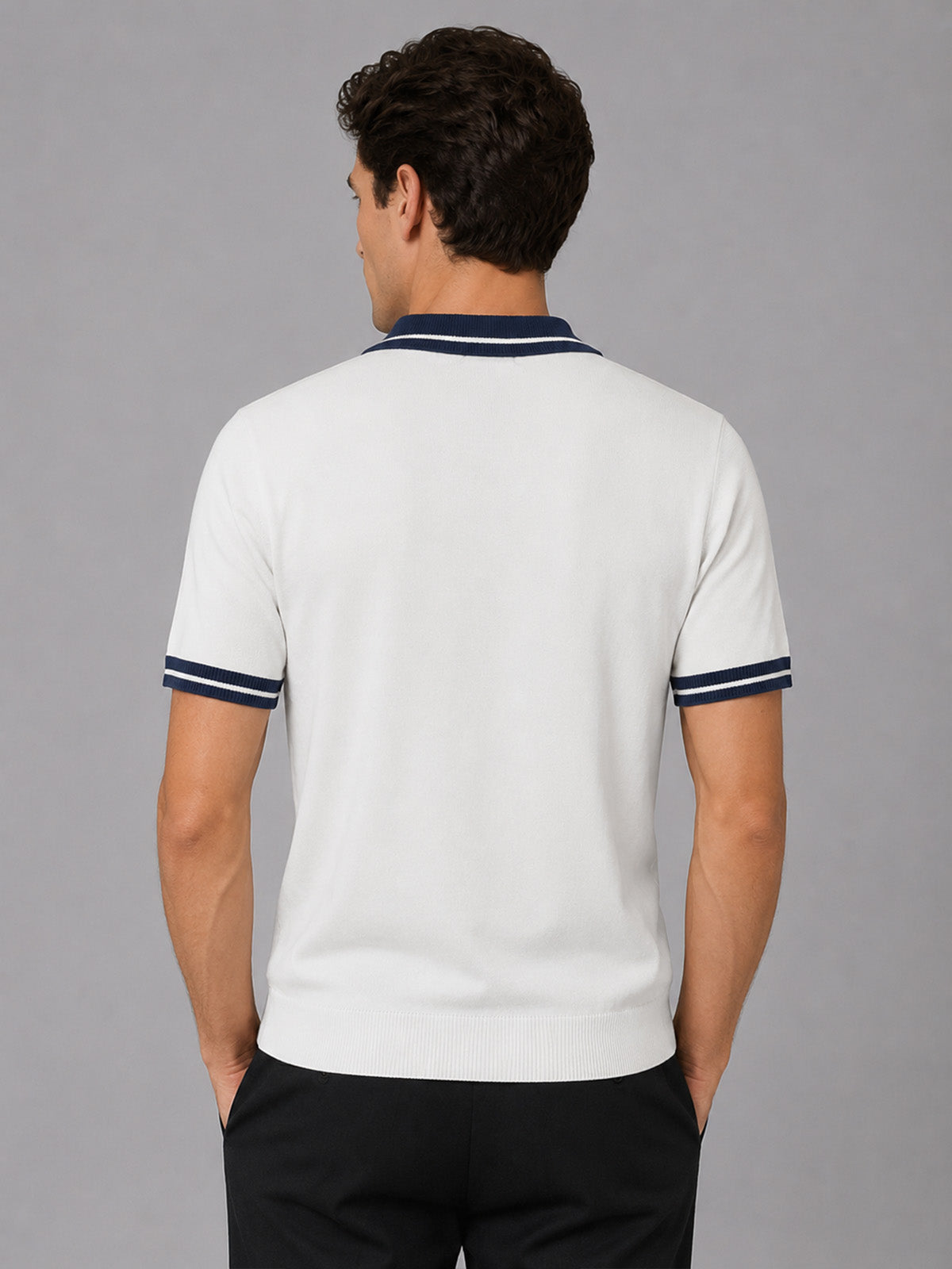 Franco White And Dark Blue Cotton Blend Solid Polo T-shirt For Men
