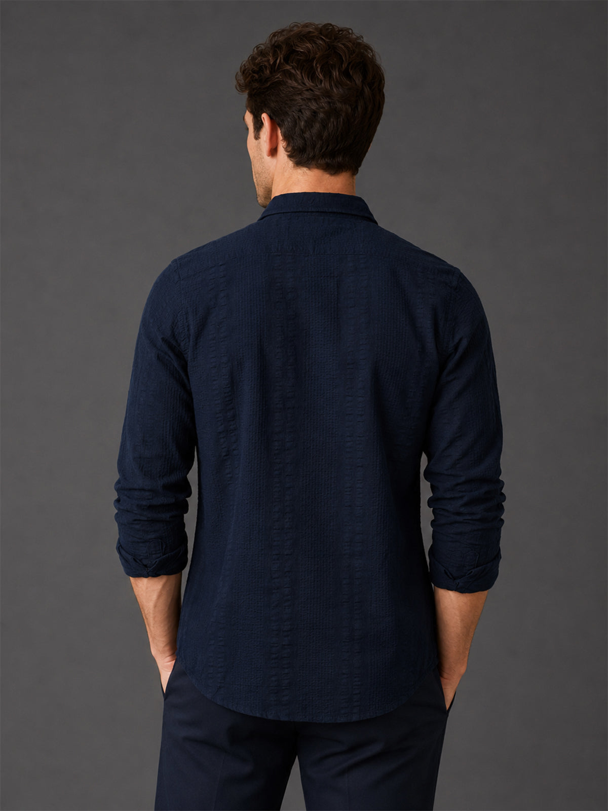 Franco Navy Blue Cotton Blend Plain Shirt For Men