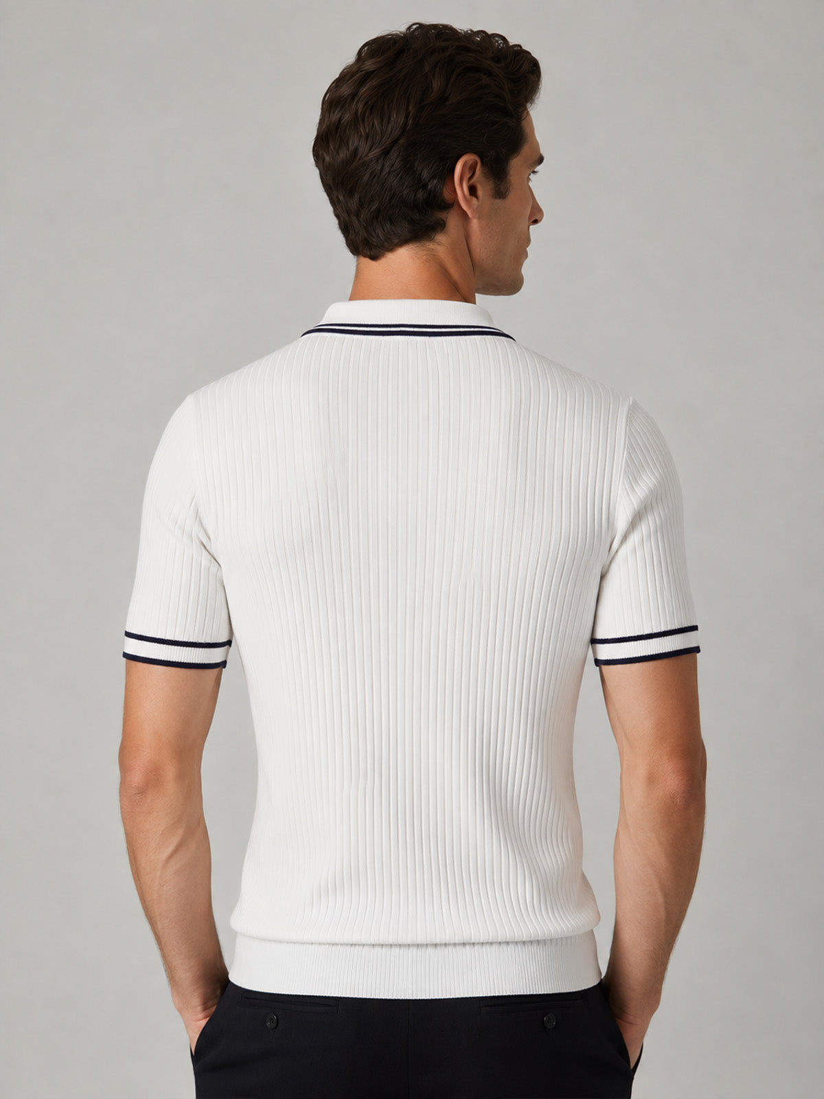 Franco White And Navy Blue Cotton Blend Solid Polo T-shirt For Men