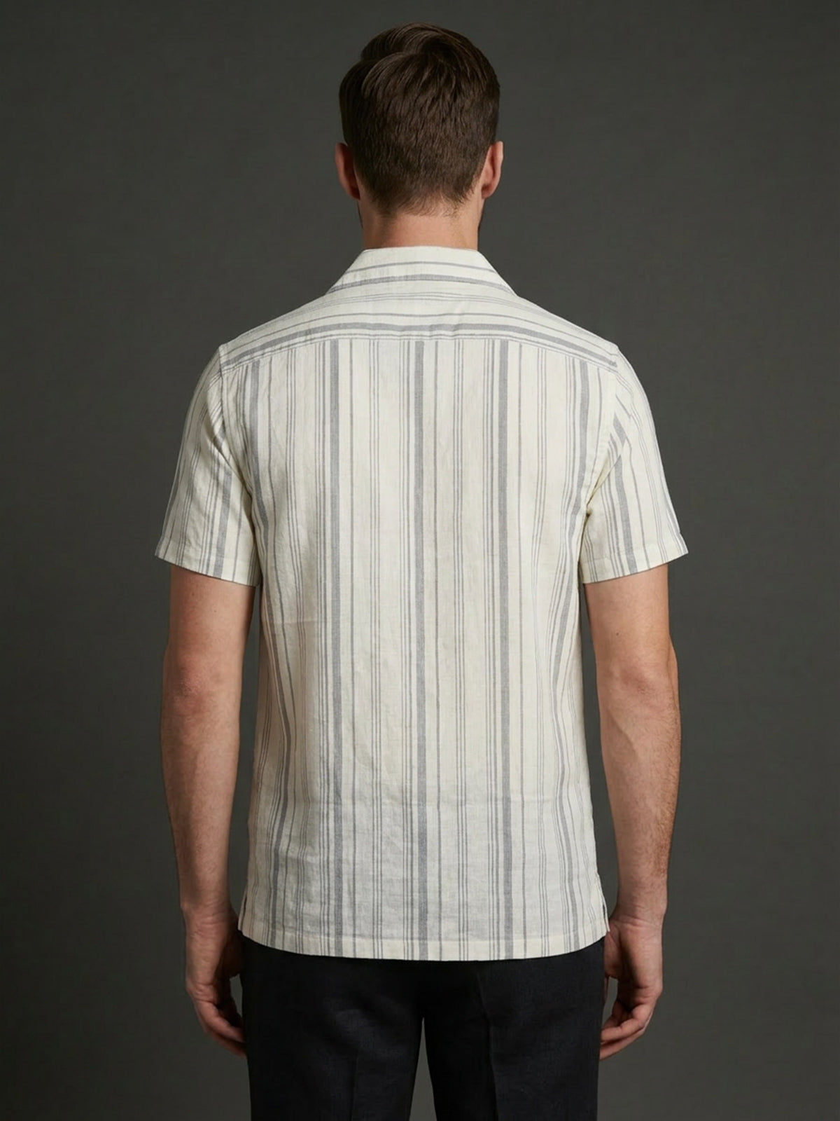 Franco Grey Cotton Blend Striped Shirt For Men