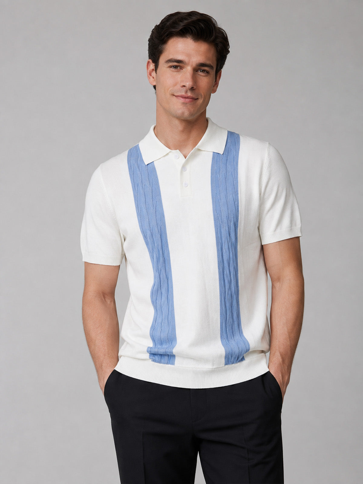 Franco White And Light Blue Cotton Blend Solid Polo T-shirt For Men