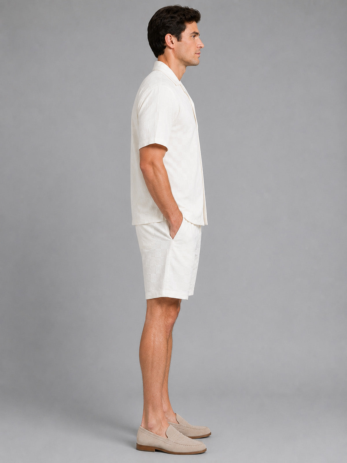Franco White Cotton Blend Solid Co-Ord Set For Men