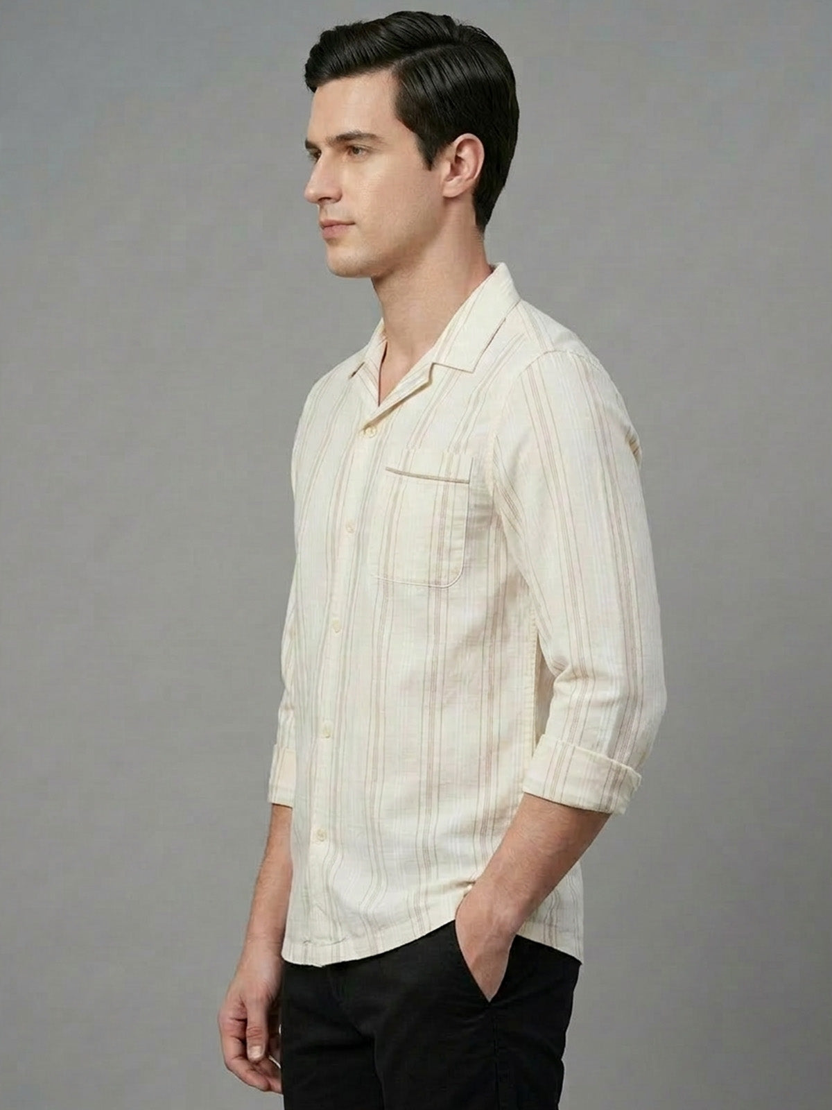 Franco White Cotton Blend Striped Shirt For Men