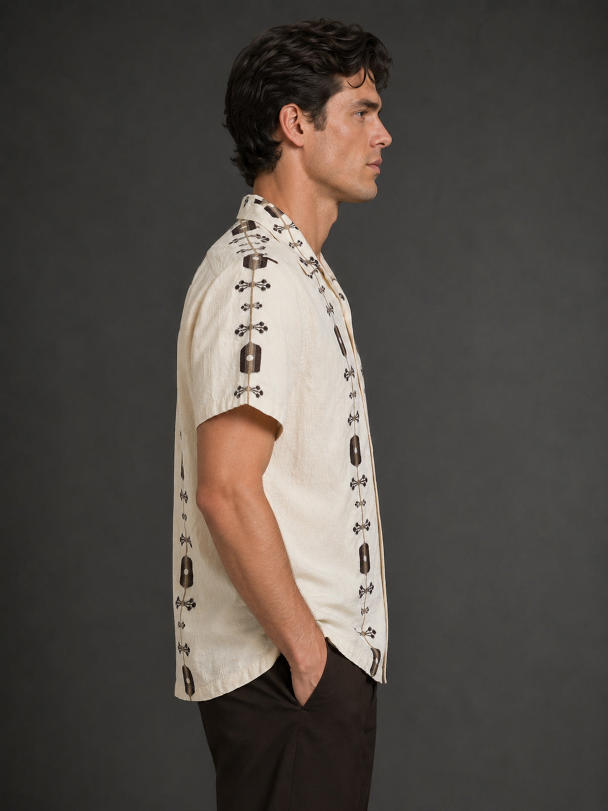 Franco Beige And Brown Cotton Blend Printed Shirt For Men