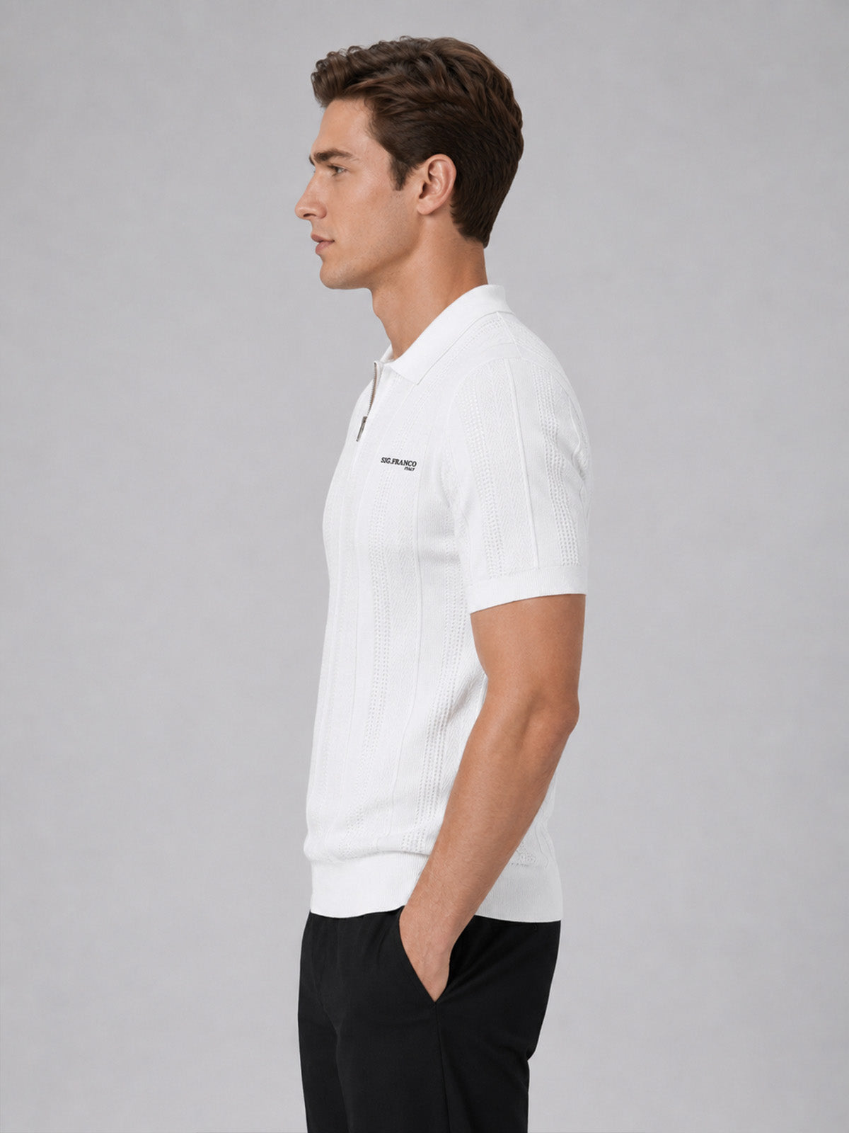 Franco White Cotton Blend Solid Polo T-shirt For Men