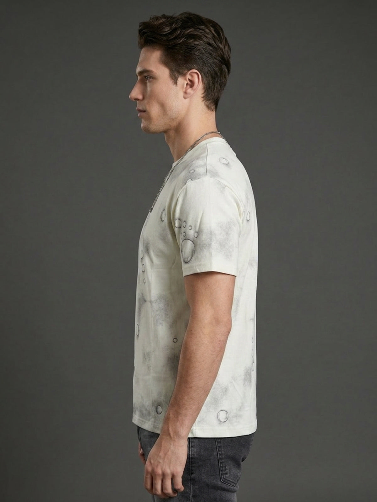 Franco Ivory Polyester Blend Printed T-Shirt For Men