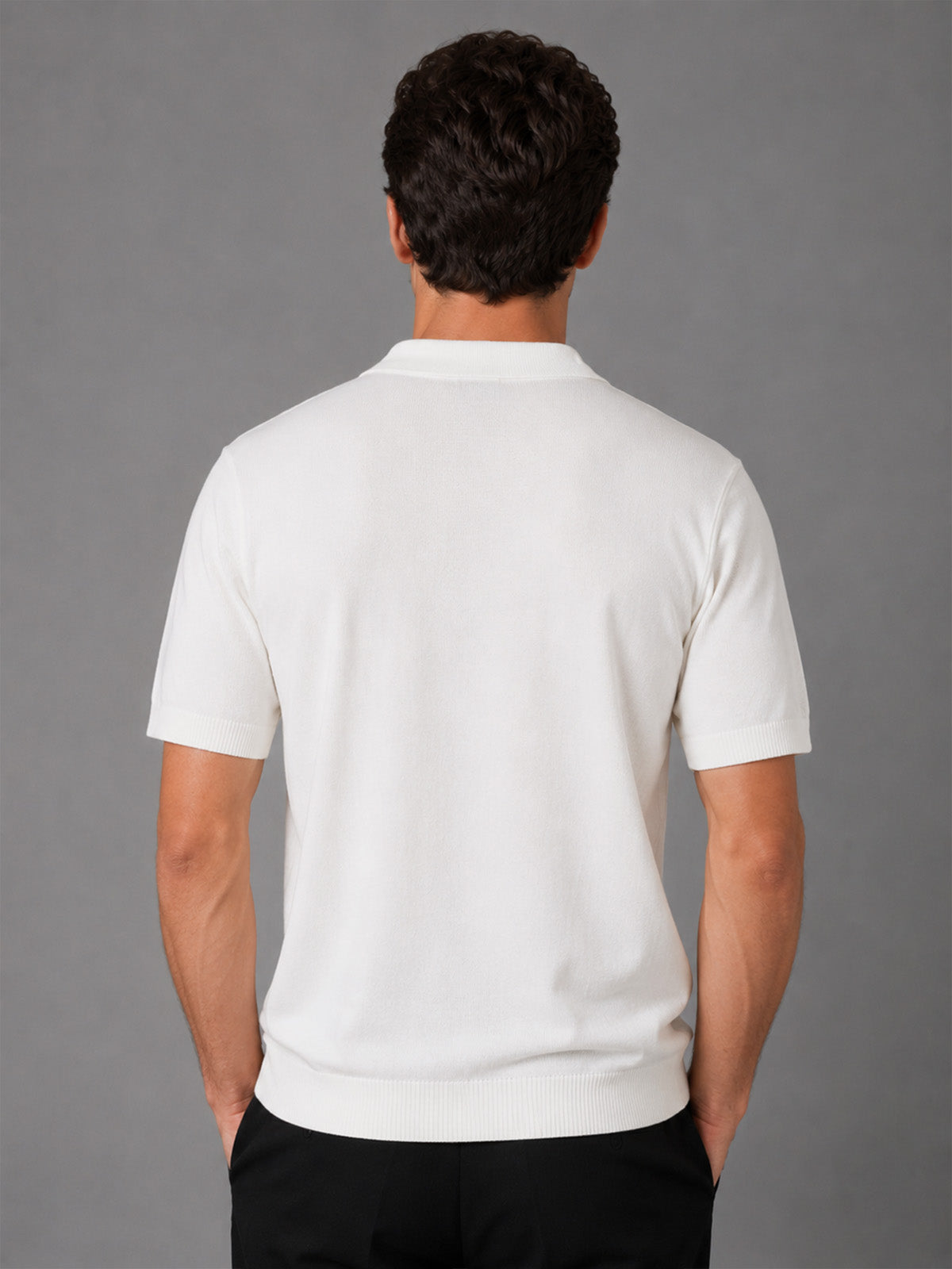 Franco White And Dark Blue Cotton Blend Solid Polo T-shirt For Men