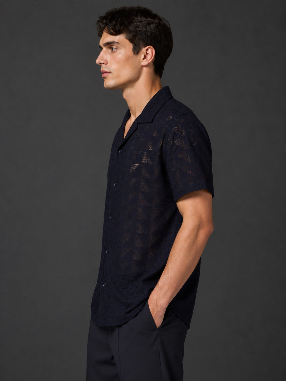 Franco Navy Blue Polyester Blend Plain Shirt For Men