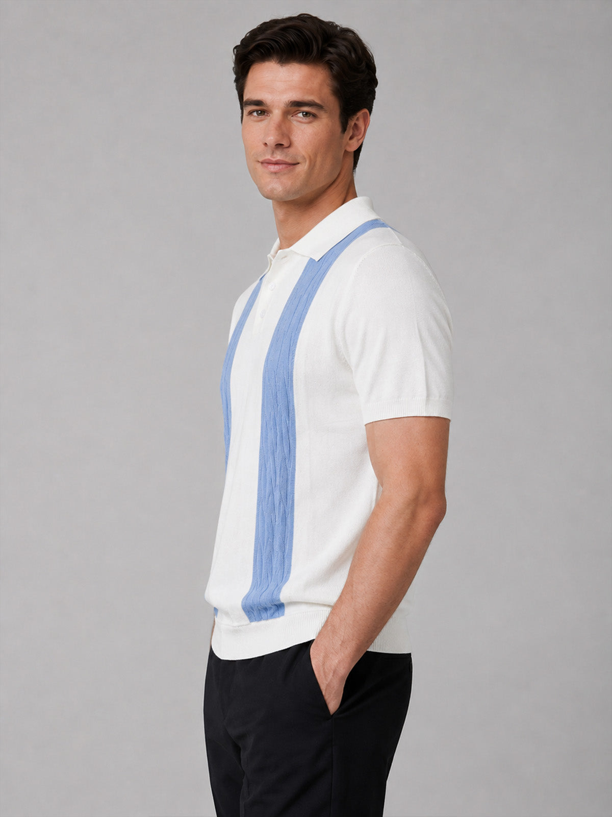 Franco White And Light Blue Cotton Blend Solid Polo T-shirt For Men