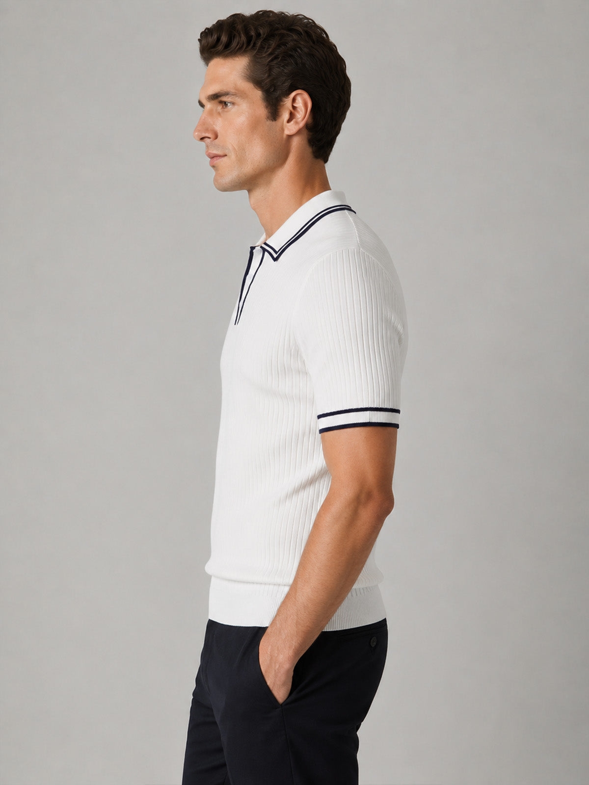 Franco White And Navy Blue Cotton Blend Solid Polo T-shirt For Men