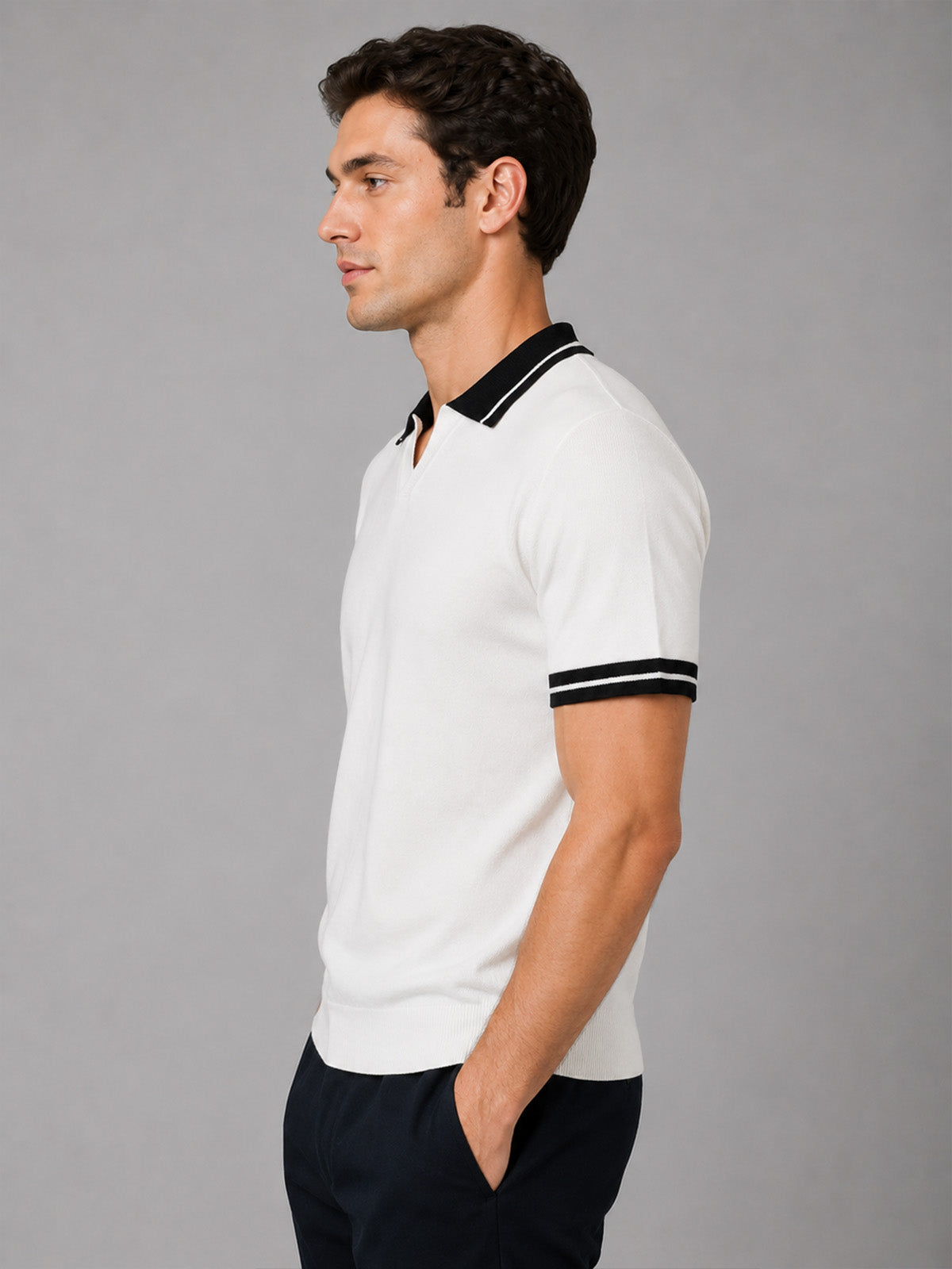 Franco White And Black Cotton Blend Solid Polo T-shirt For Men
