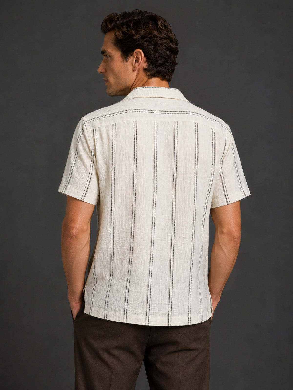Franco White And Black Cotton Blend Striped Shirt For Men