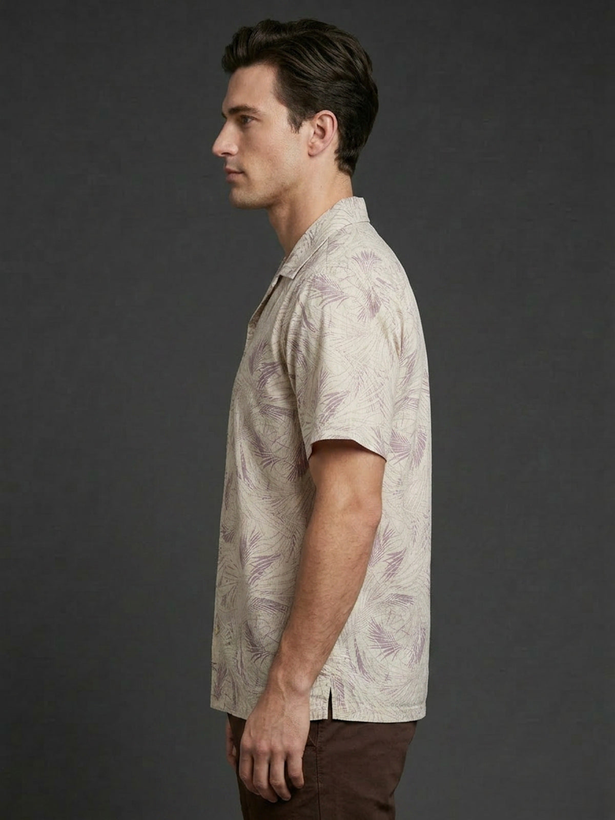 Franco Beige And Purple Cotton Blend Printed Shirt For Men