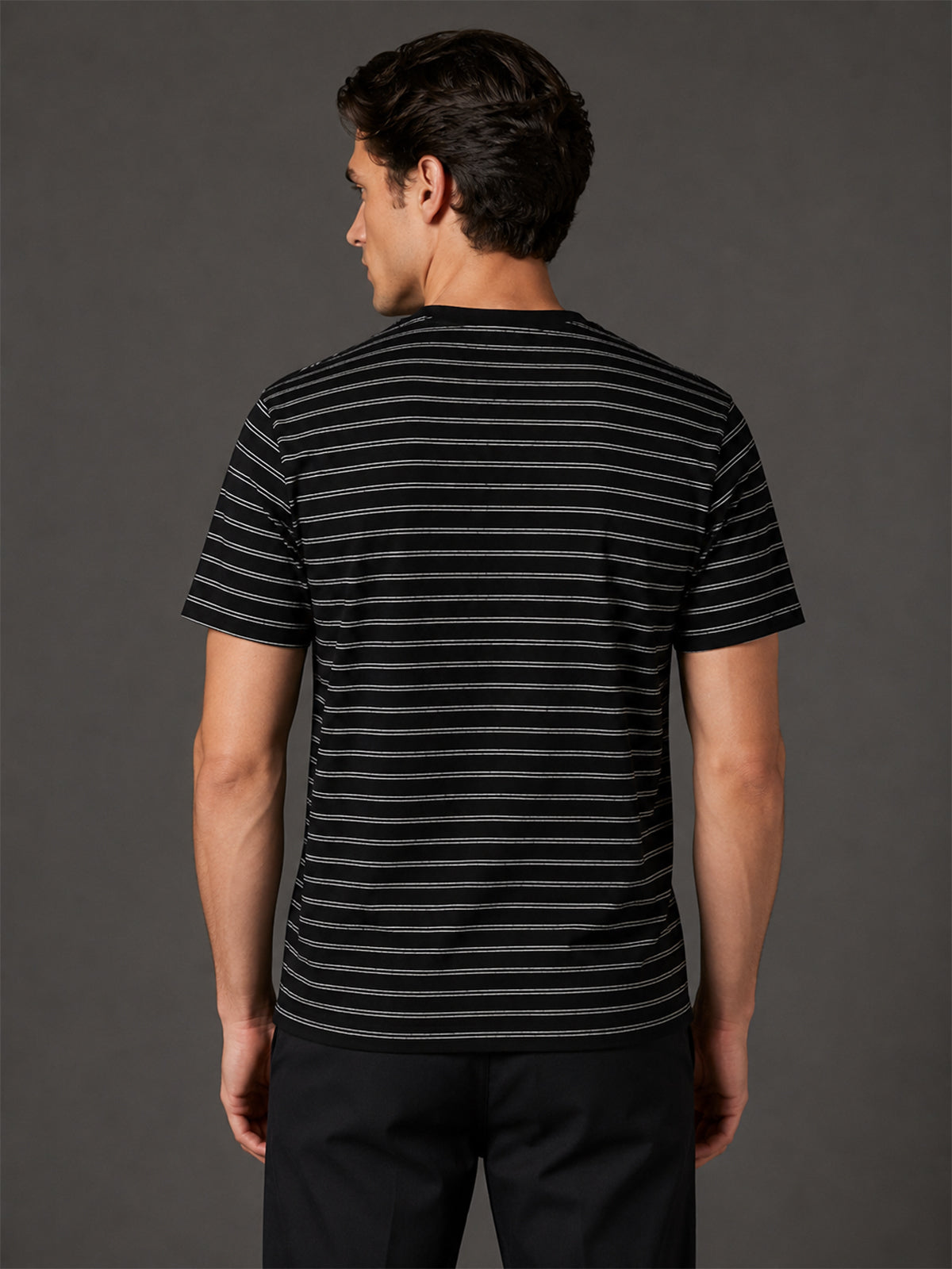 Franco Black Polyester Blend Striped T-Shirt For Men