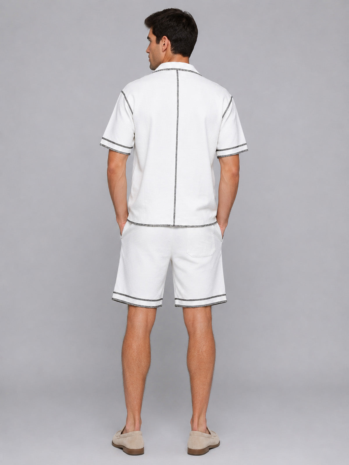 Franco White Knitted Solid Co-Ord Set For Men