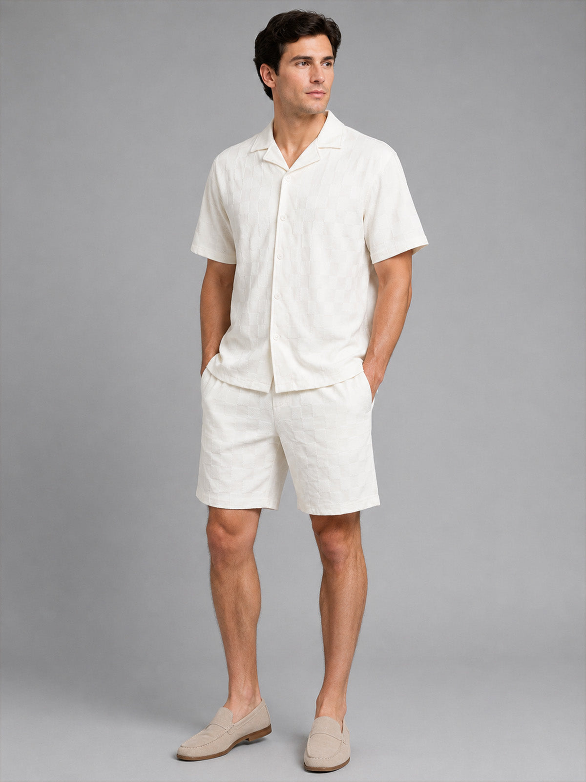 Franco White Cotton Blend Solid Co-Ord Set For Men