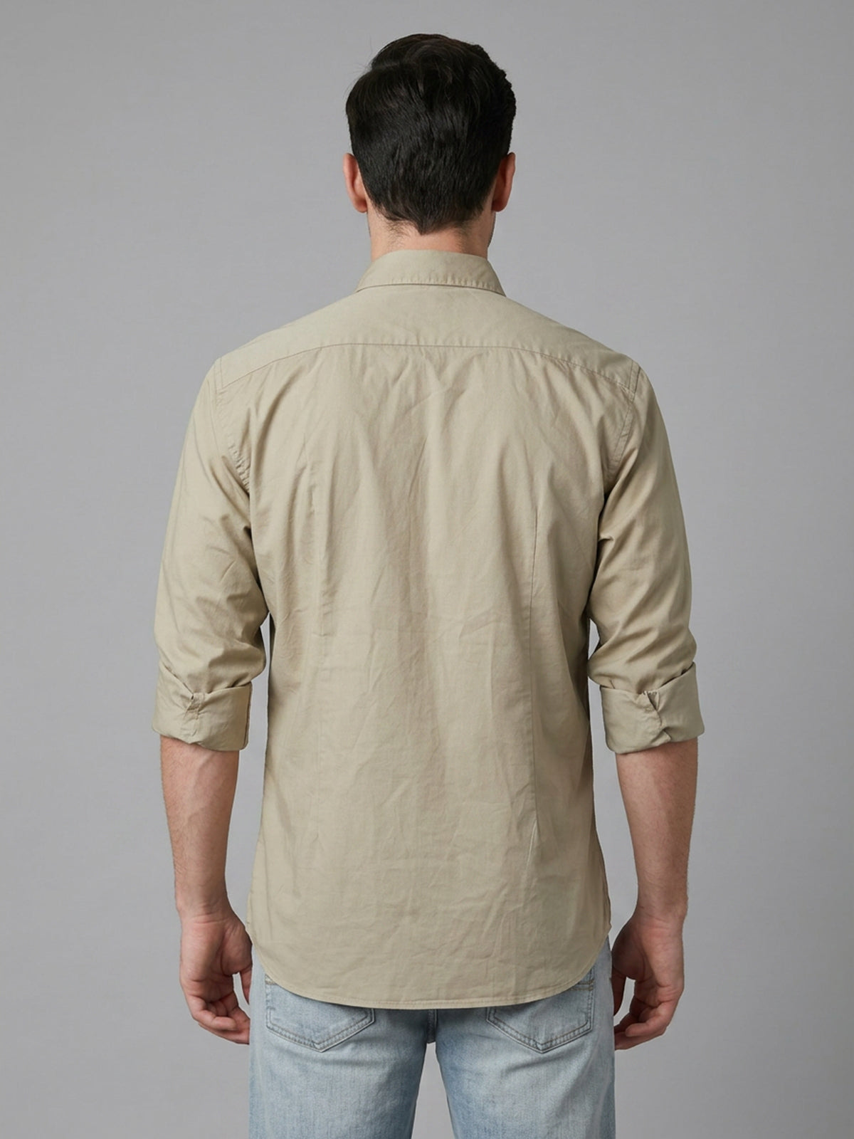 Franco Beige Cotton Blend Solid Shirt For Men