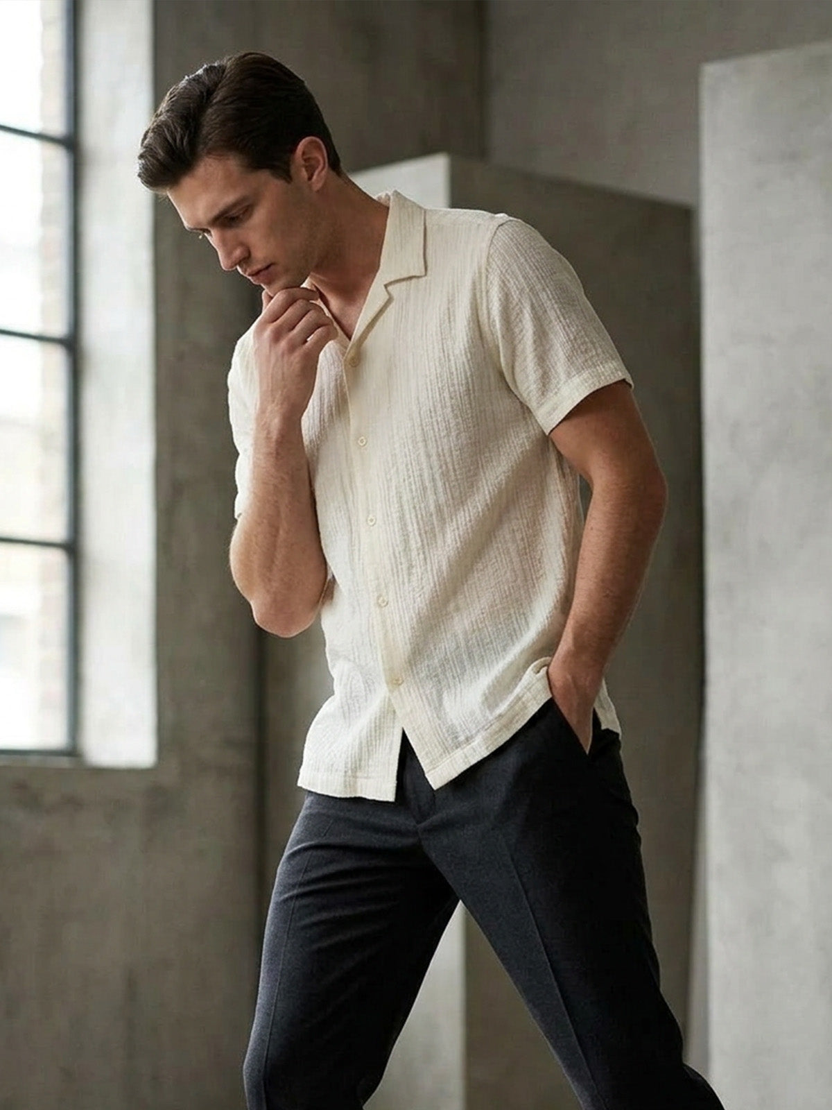 Franco White Cotton Blend Self Design Shirt For Men