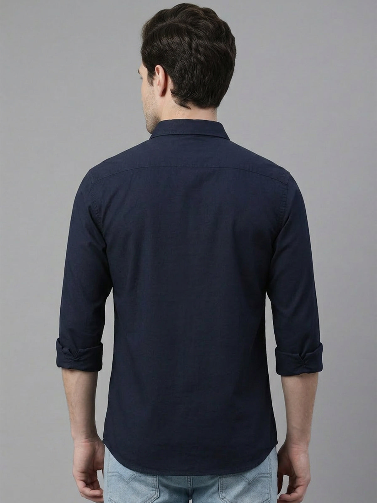 Franco Navy Blue Cotton Blend Solid Shirt For Men