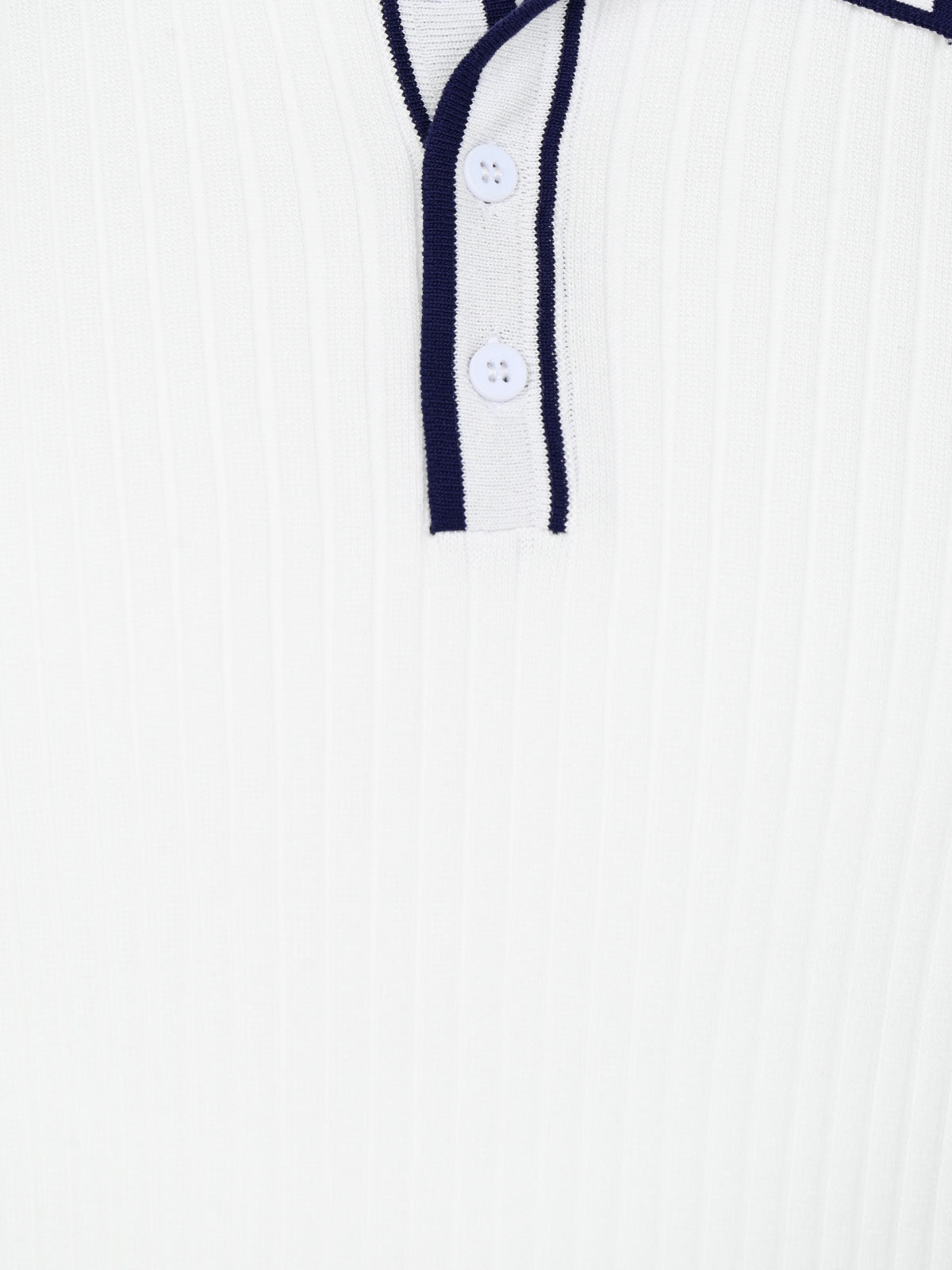 Franco White And Navy Blue Cotton Blend Solid Polo T-shirt For Men