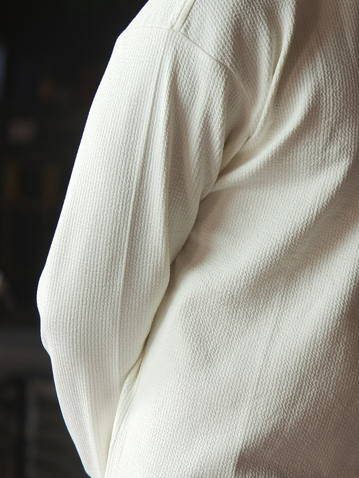 Off White Crinkled Polyester Lycra Solid Sweatshirt For Men