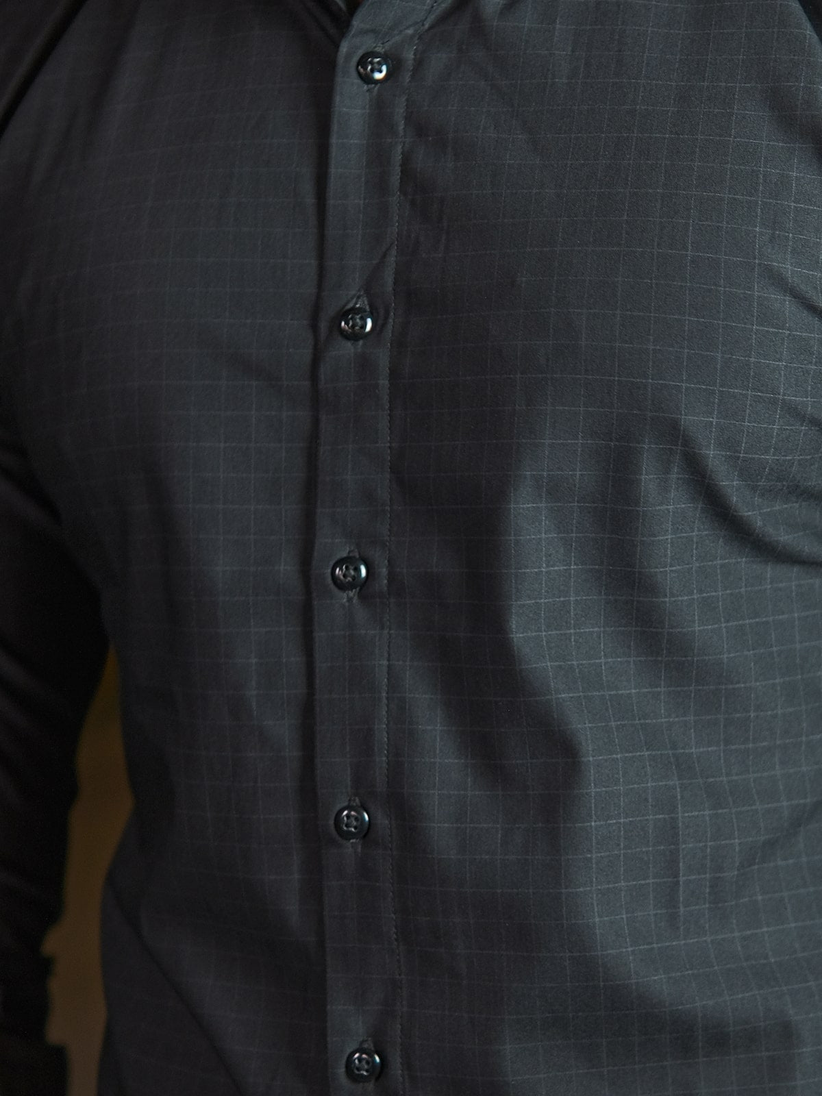 Dark Grey Polyester Lycra Solid Shirt For Men