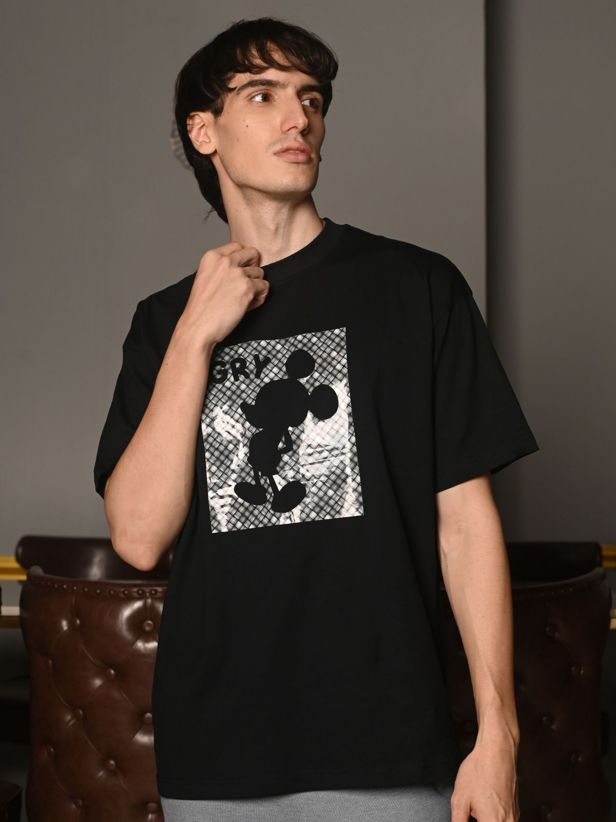 Black Printed Cotton jersey T-shirt For Men