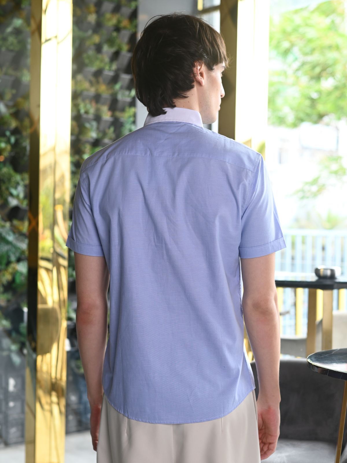 Blue Solid Shmbray Formal Shirt For Men