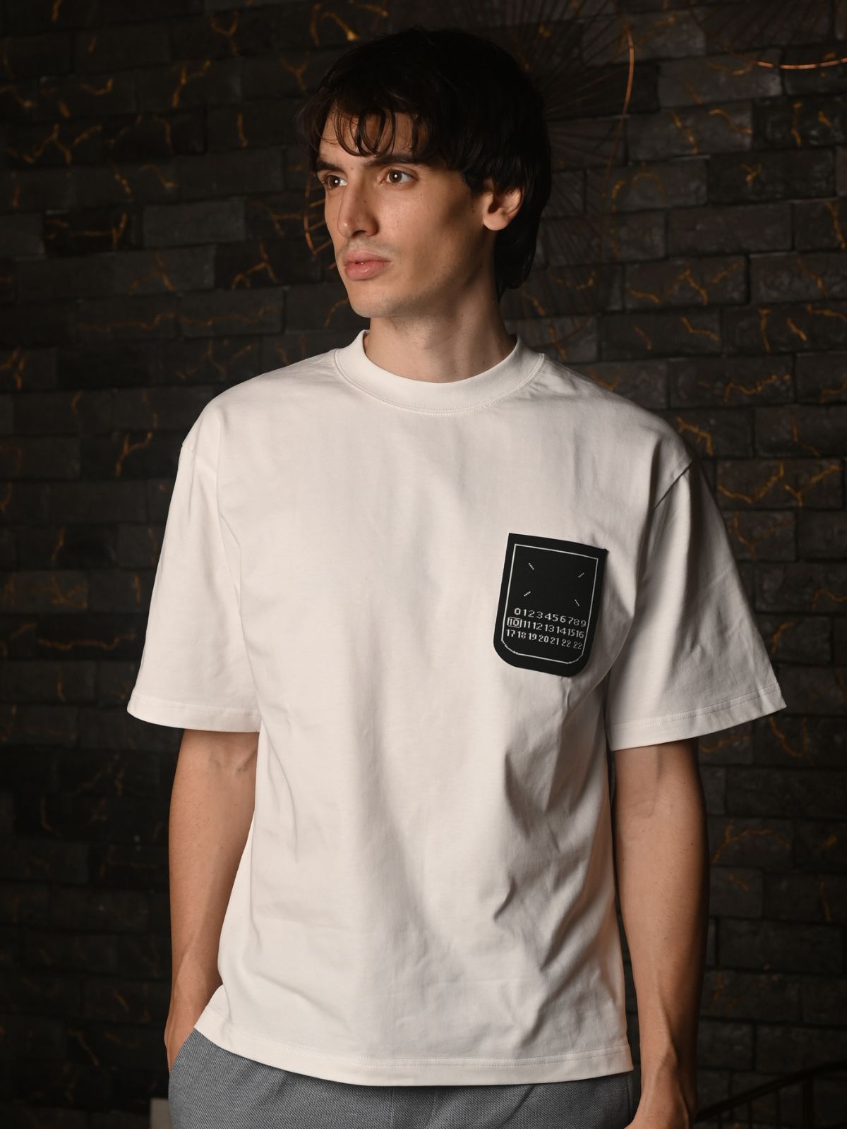 White Patterned Cotton jersey T-shirt For Men