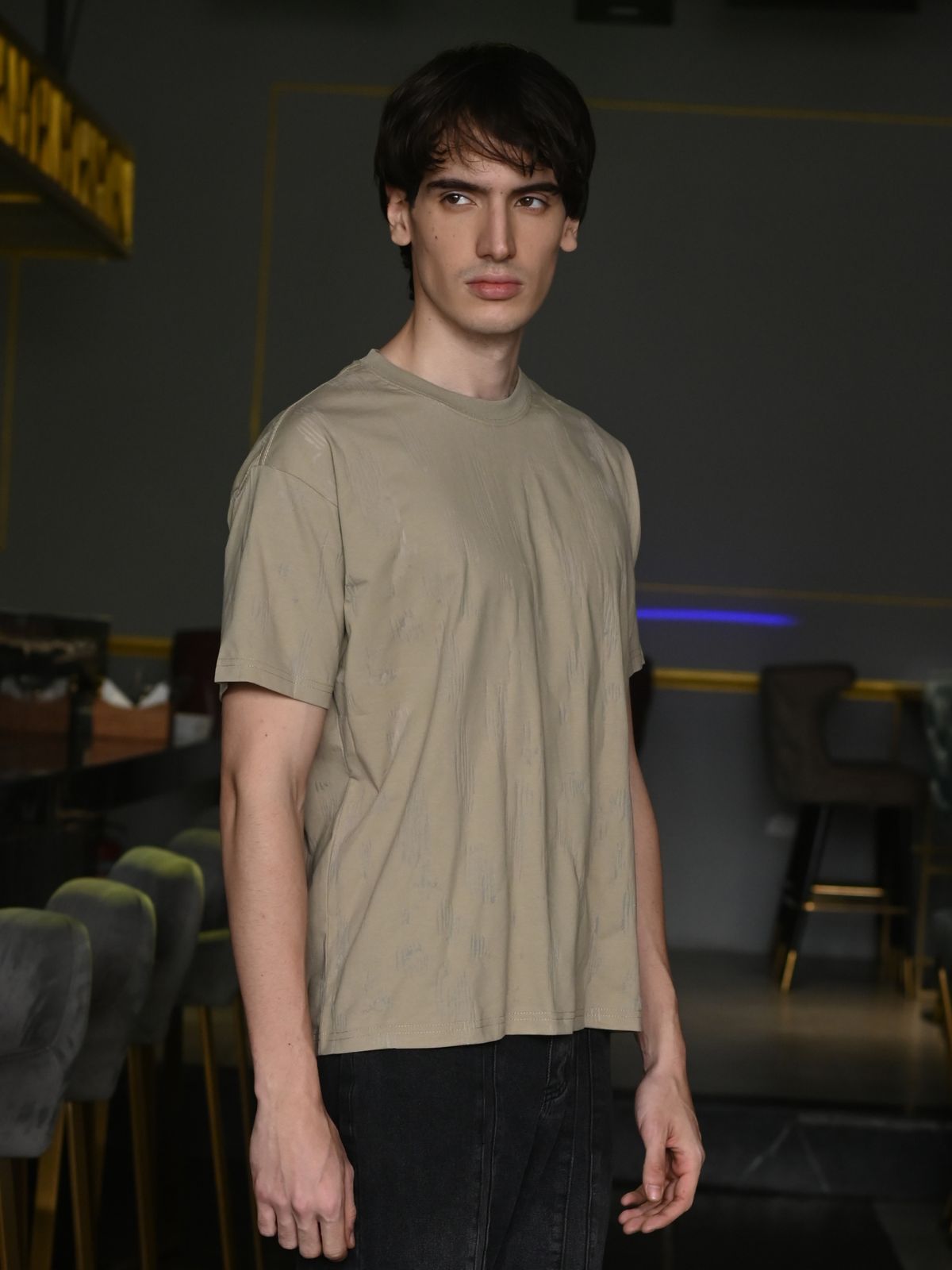 Tan Solid Designed Cotton jersey T-shirt For Men