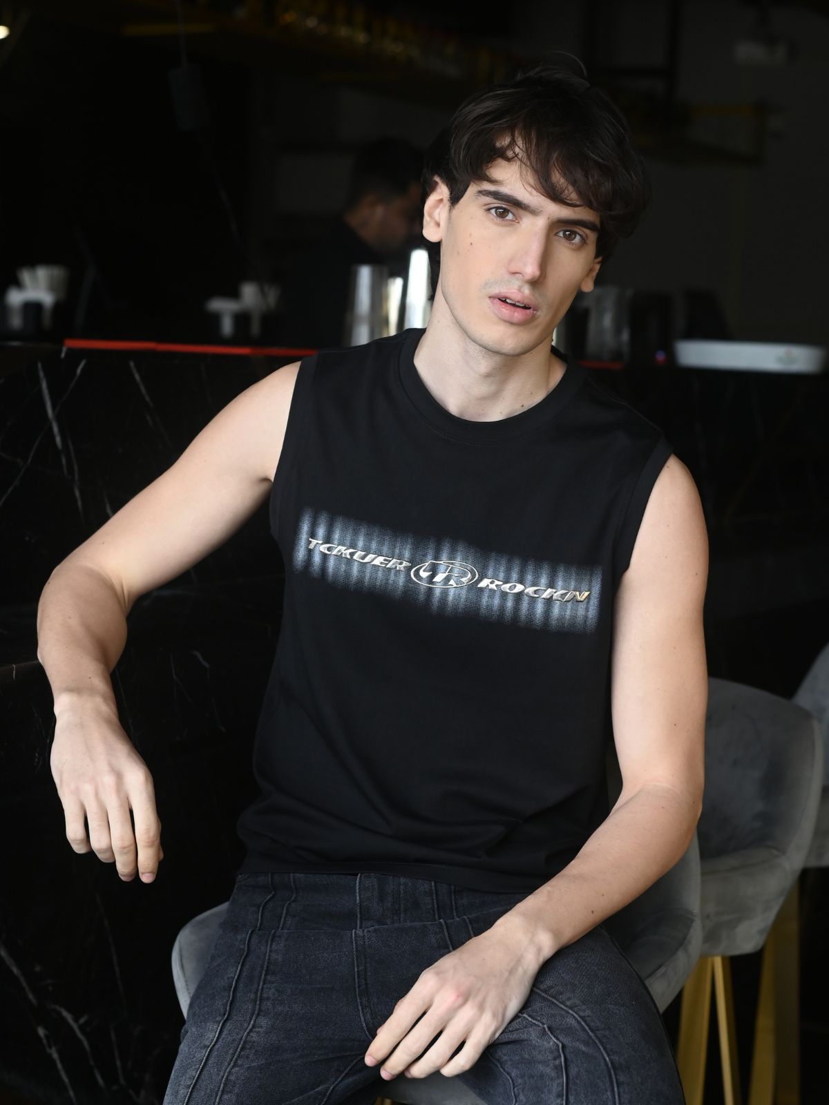 Black Embossed Cotton jersey T-shirt For Men