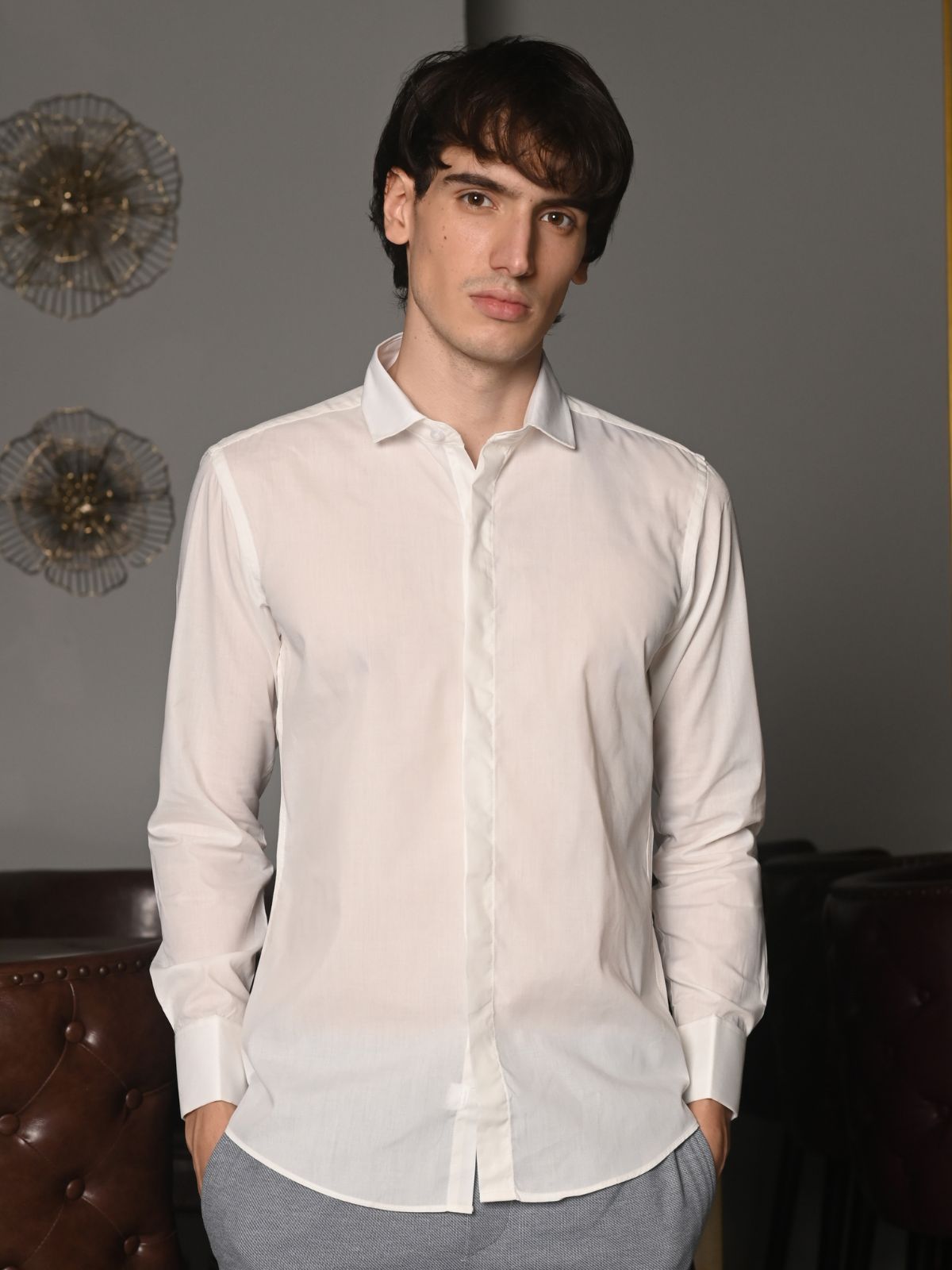 White Solid Cotton Poplin Formal Shirt For Men