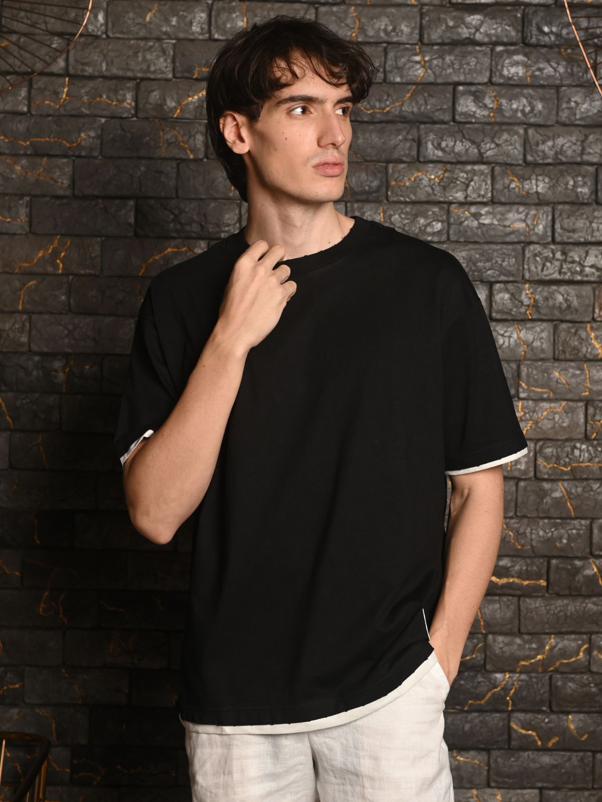 Black Embellished Cotton jersey T-shirt For Men