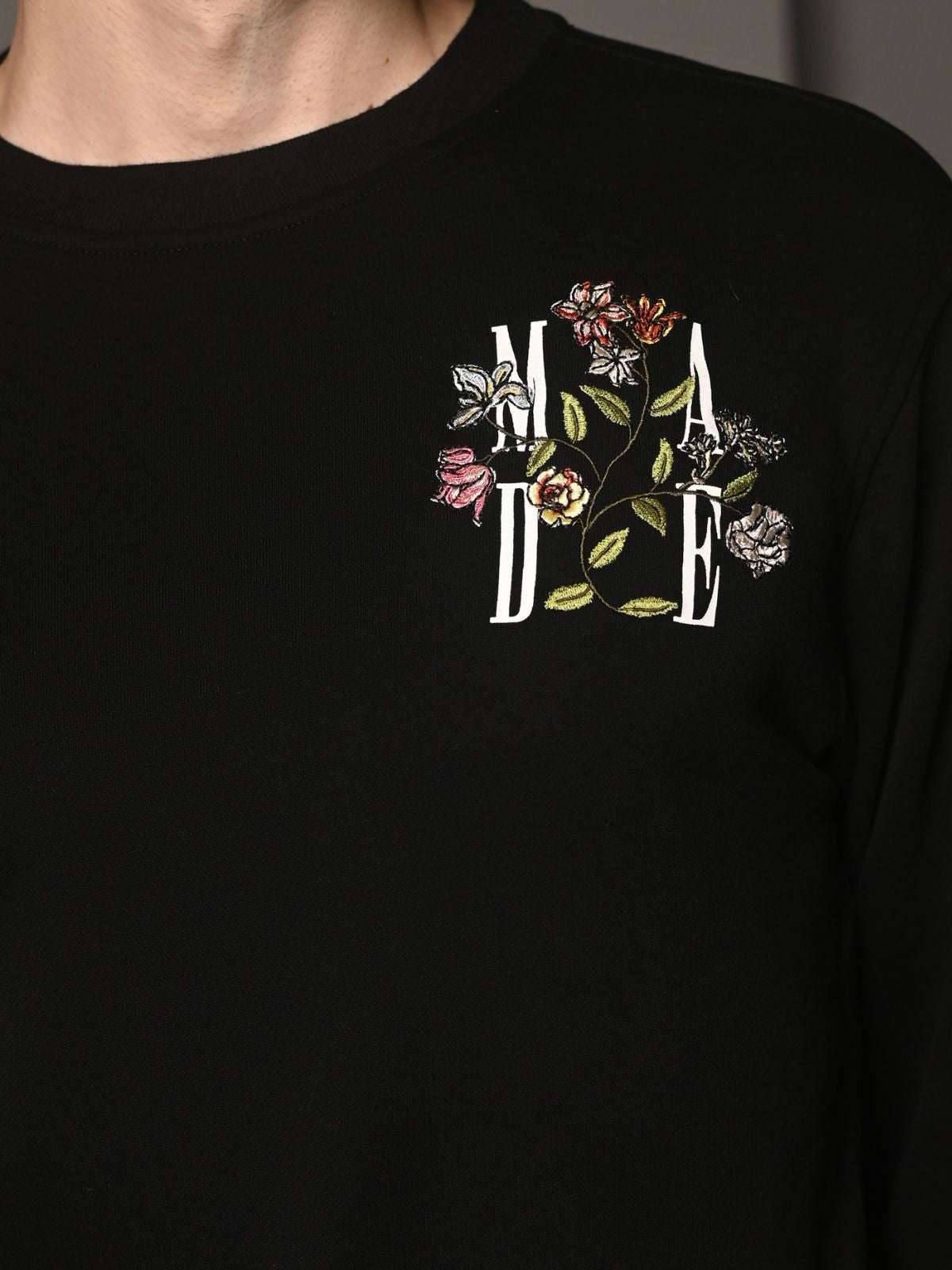 Black Embroidered Cotton jersey T-shirt For Men