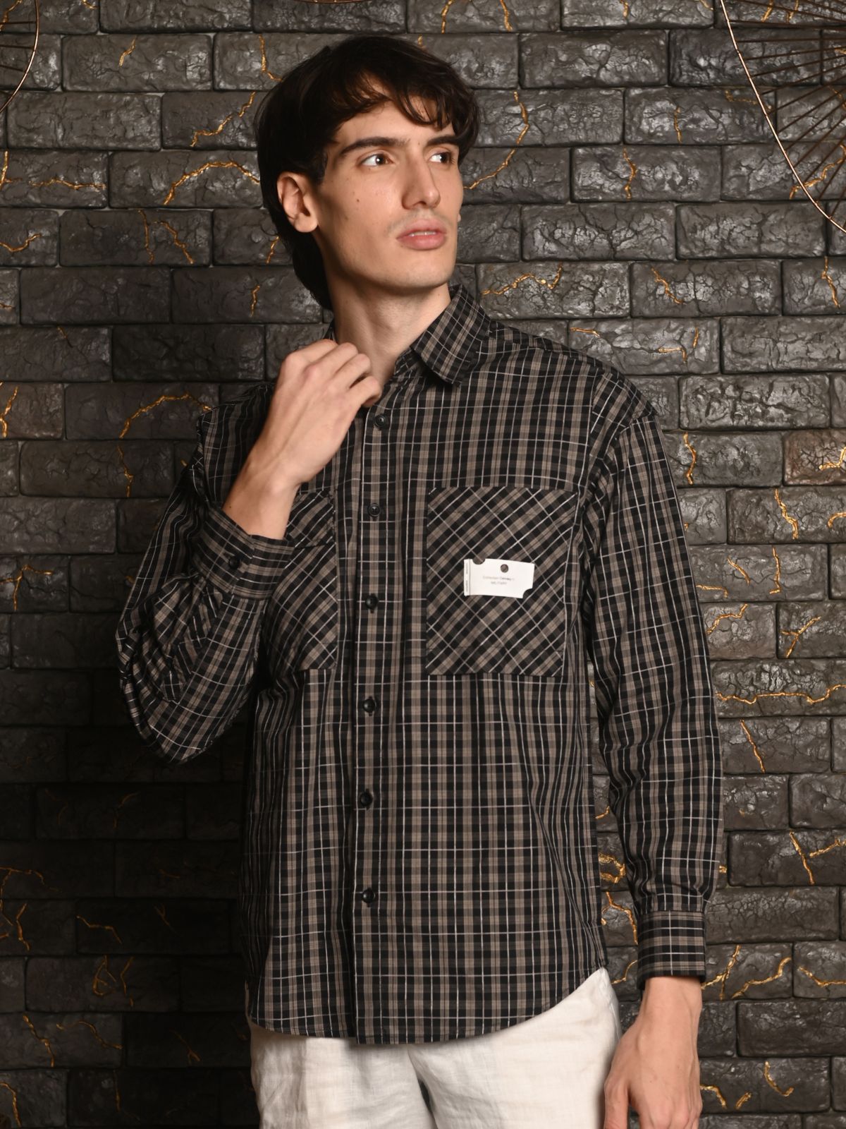 Black Checks Woven Cotton Formal Shirt For Men