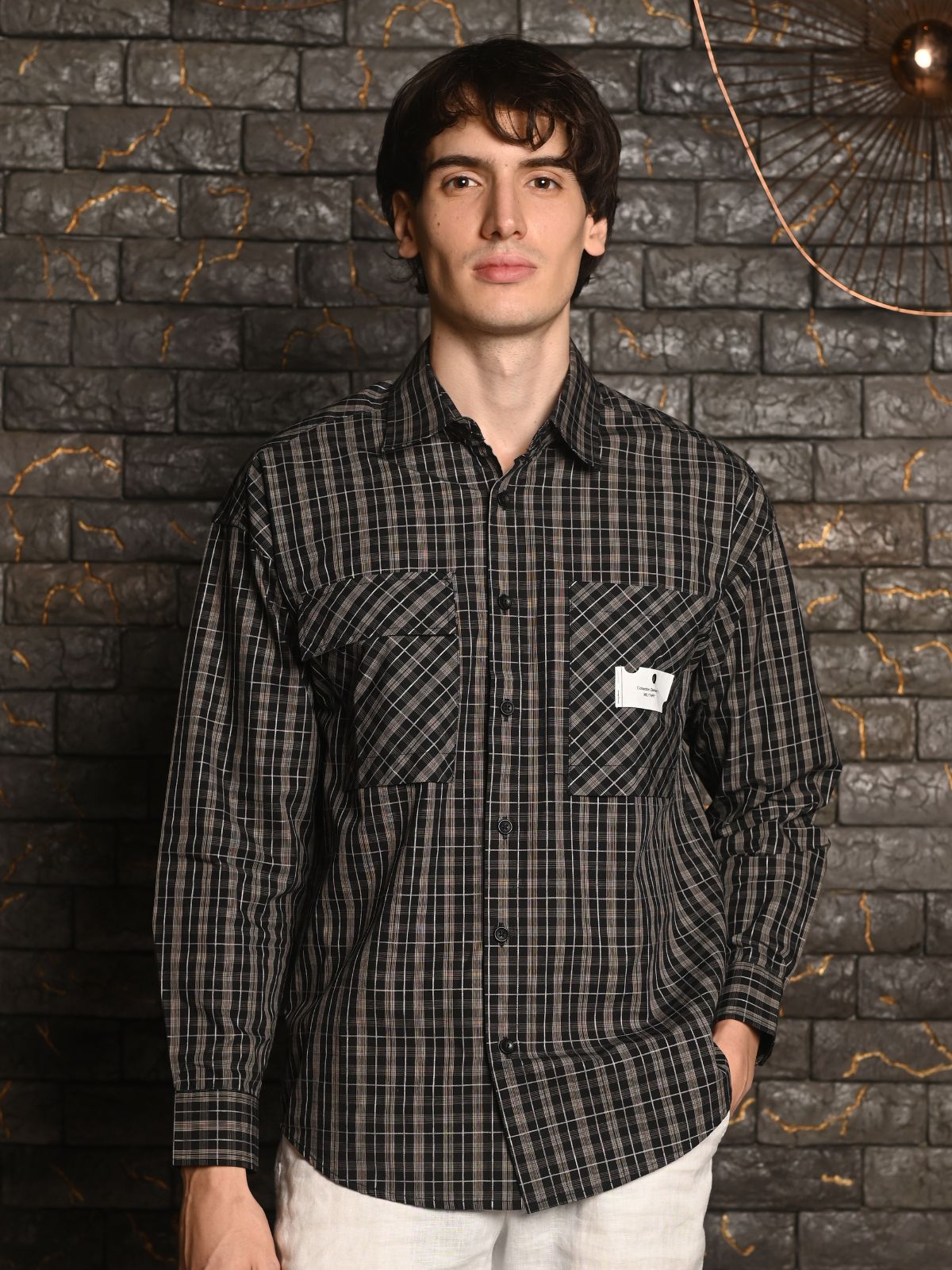 Black Checks Woven Cotton Formal Shirt For Men