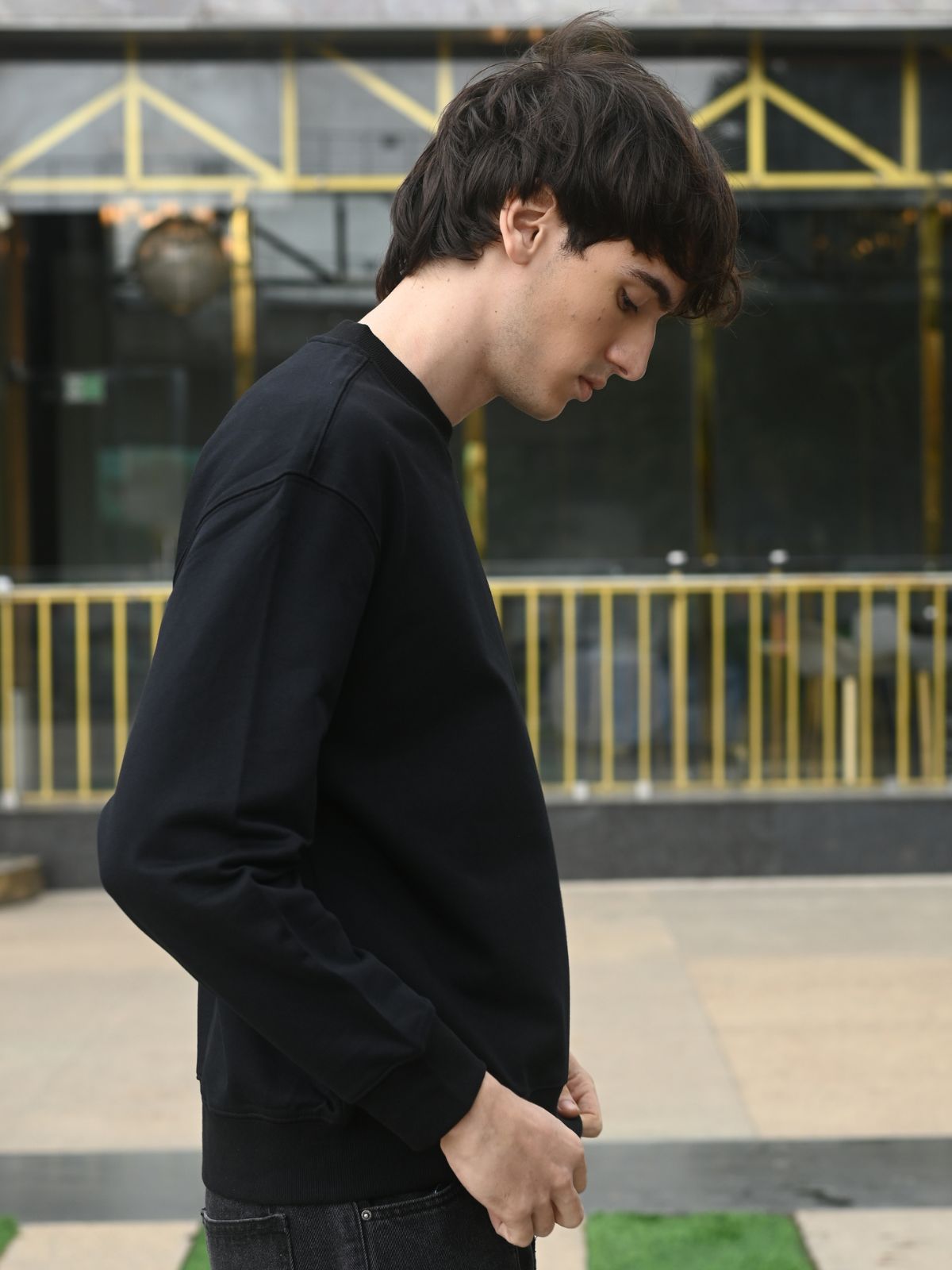 Black Patterned Cotton T-shirt For Men