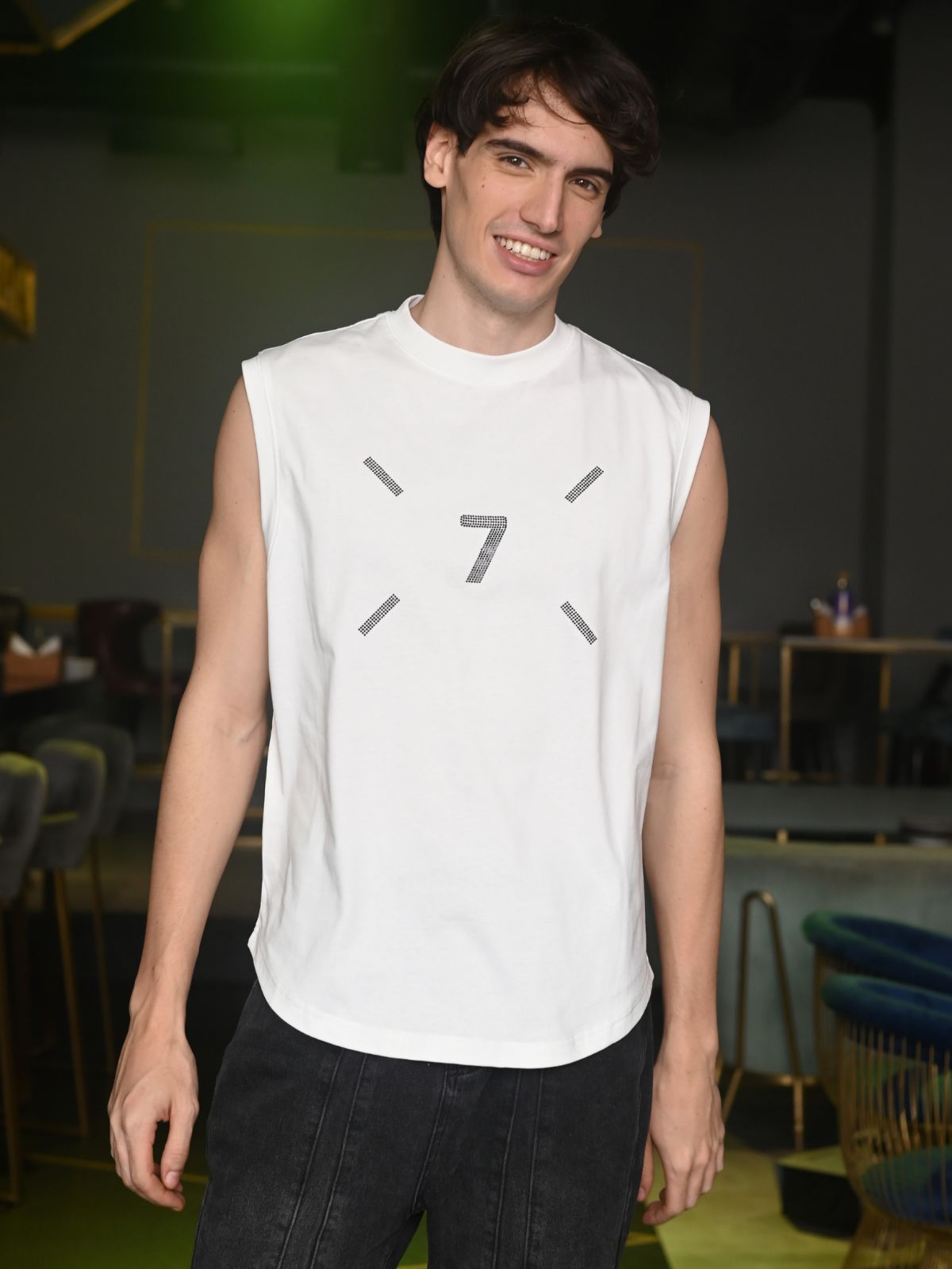 White Embellished Cotton Rib T-shirt For Men