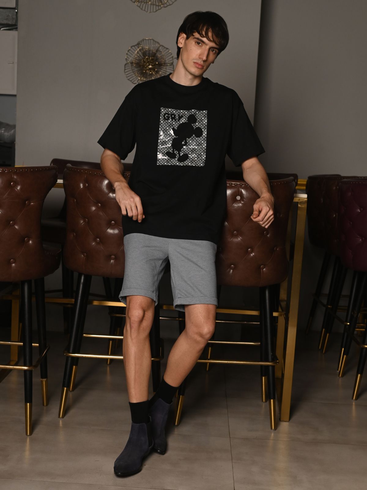 Black Printed Cotton jersey T-shirt For Men