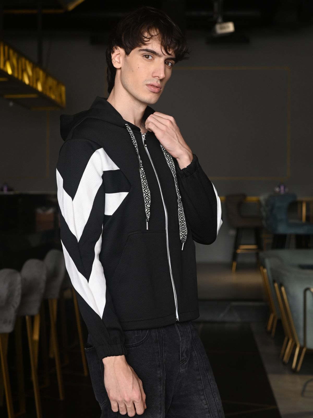 Black Solid Heavy GSN Twil jersey Jacket For Men