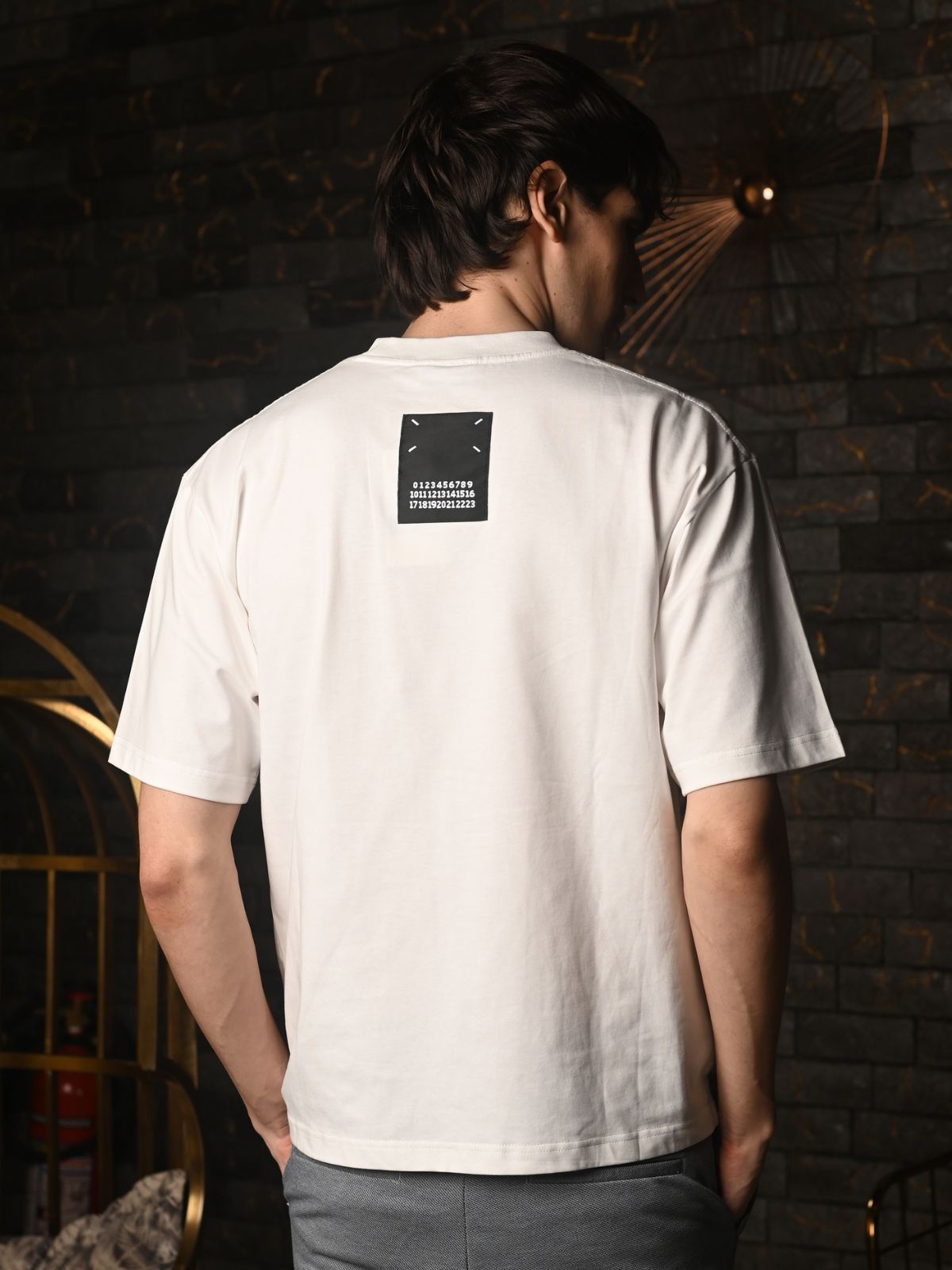 White Patterned Cotton jersey T-shirt For Men