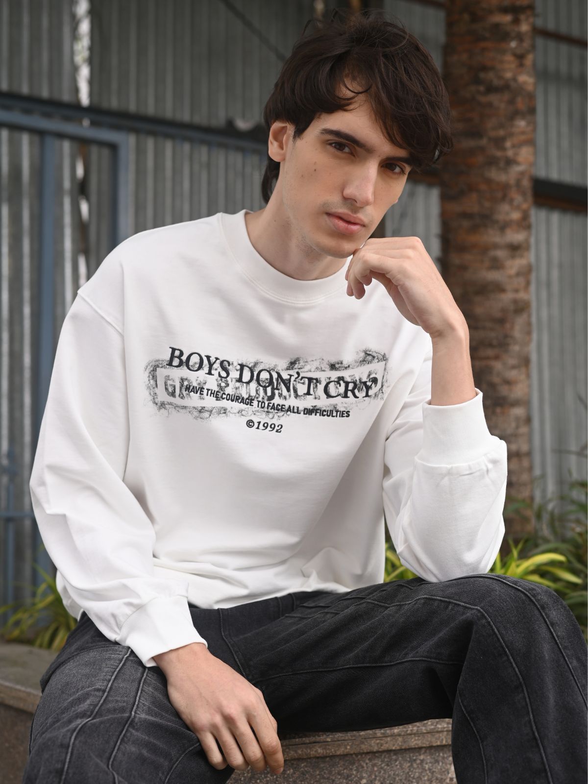 White Solid Cotton Rib T-shirt For Men