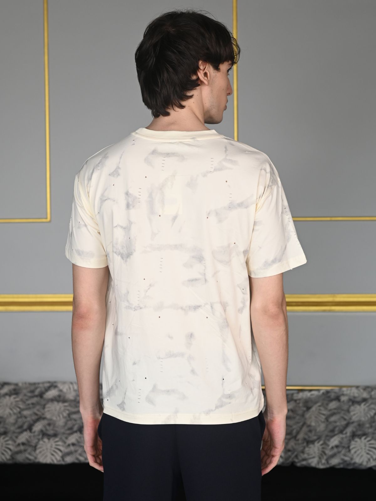 Cream Printed Tie and dye Cotton jersey T-shirt For Men