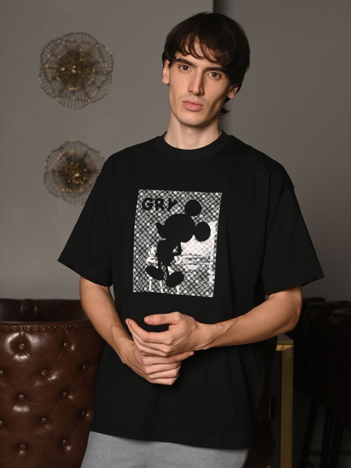 Black Printed Cotton jersey T-shirt For Men