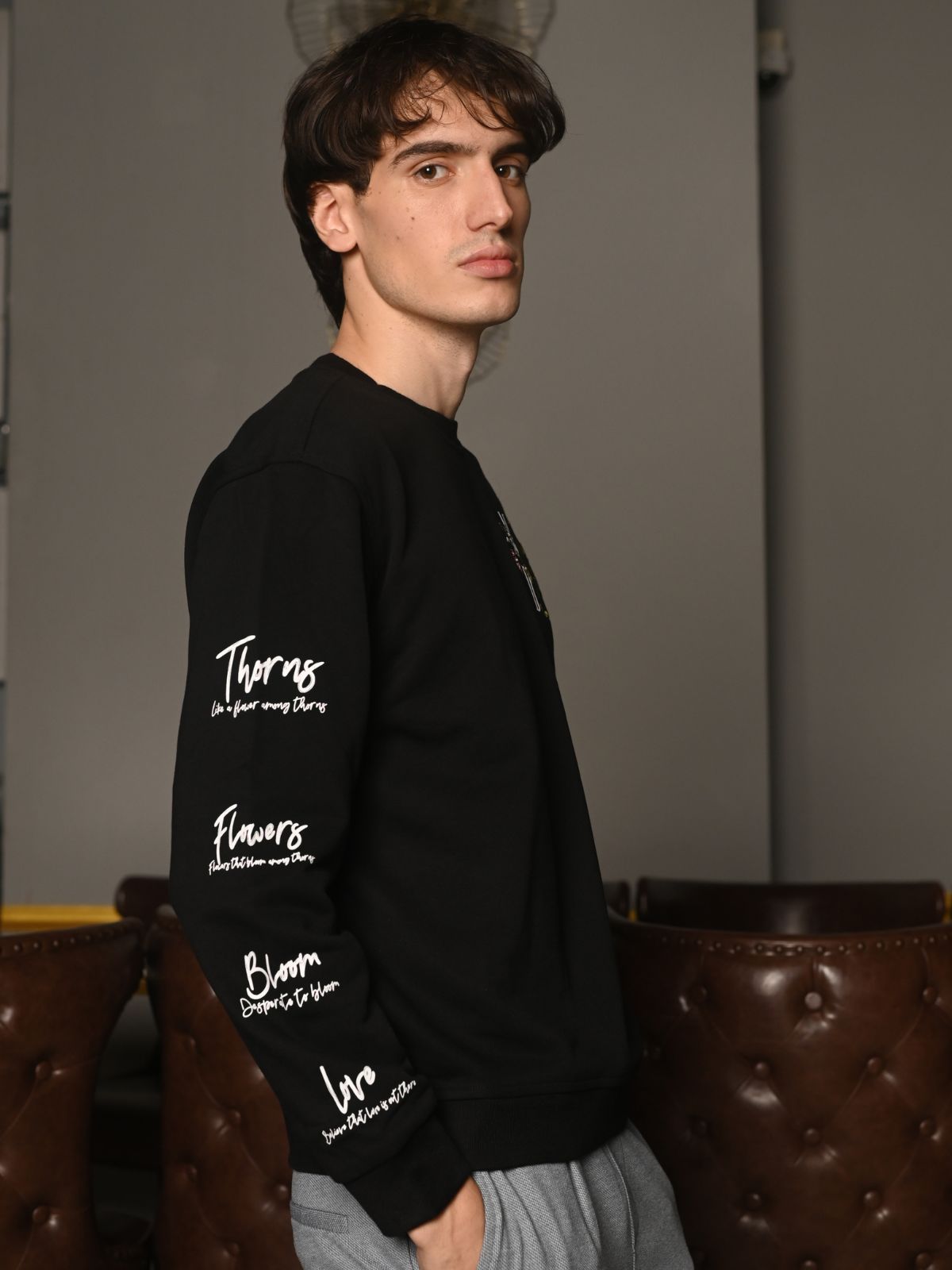 Black Embroidered Cotton jersey T-shirt For Men