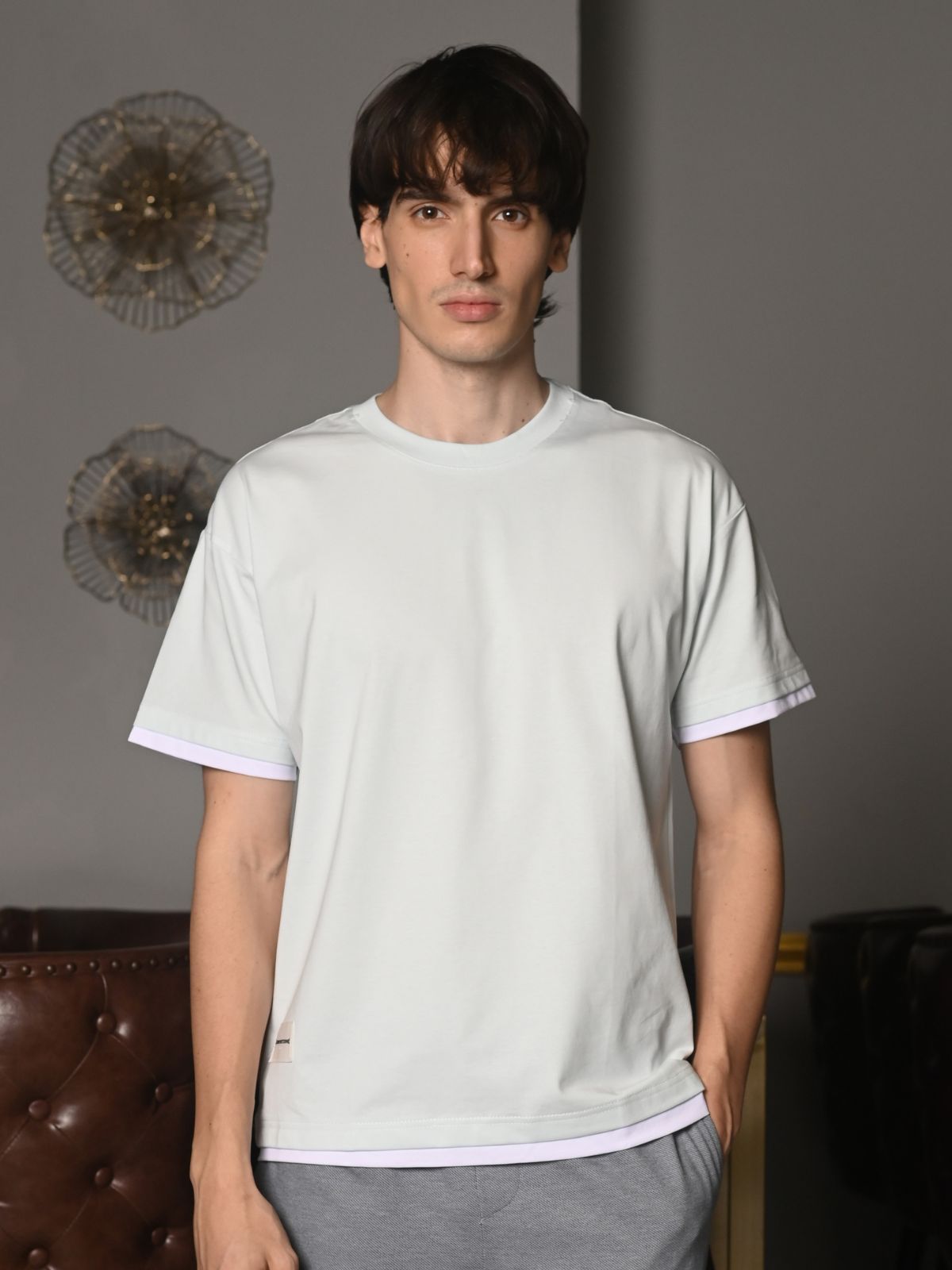 Sea Green Embellished Cotton jersey T-shirt For Men